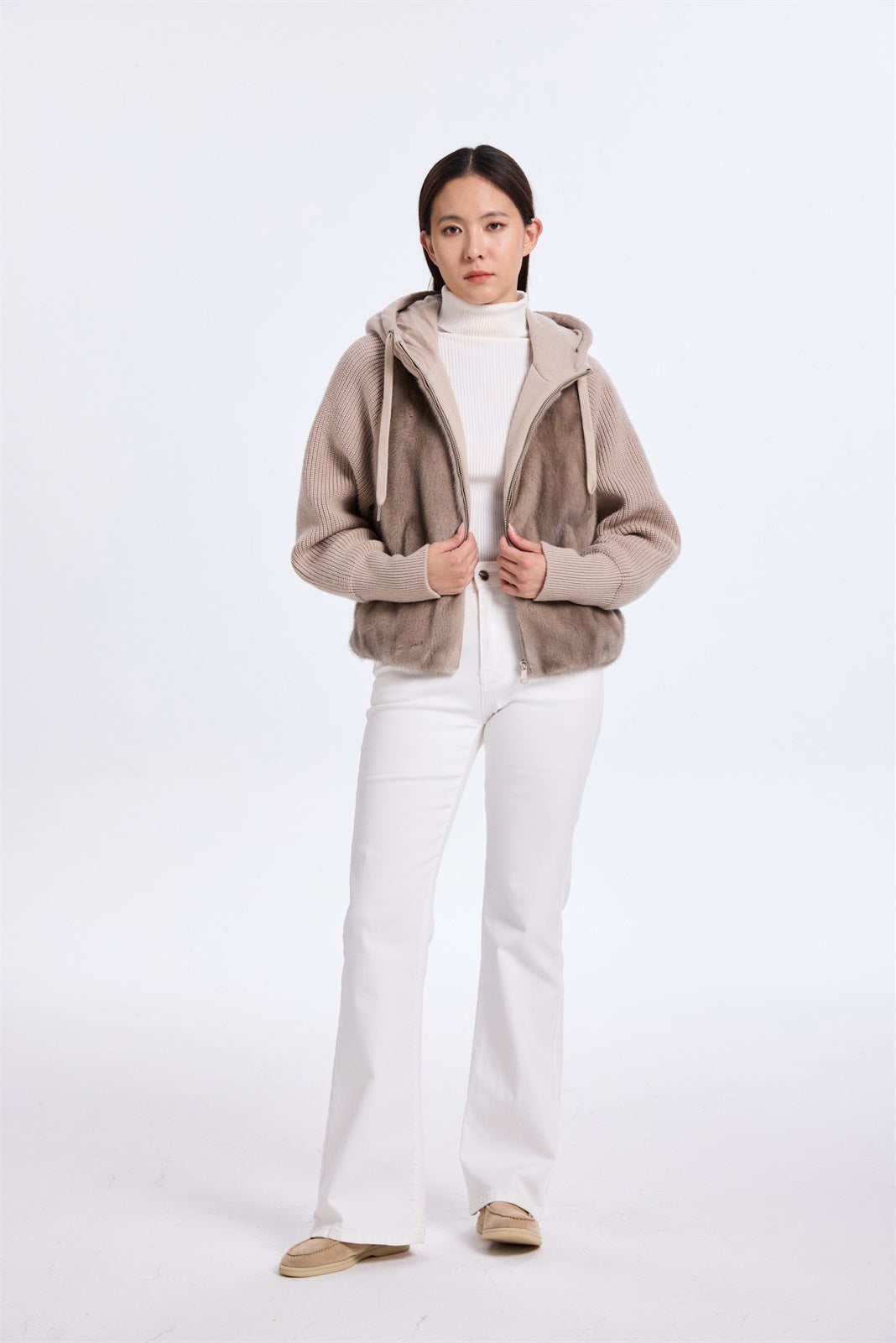 OLYESTER WOOL JACKET WITH MINK