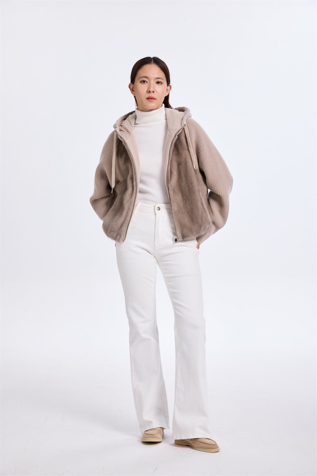 OLYESTER WOOL JACKET WITH MINK