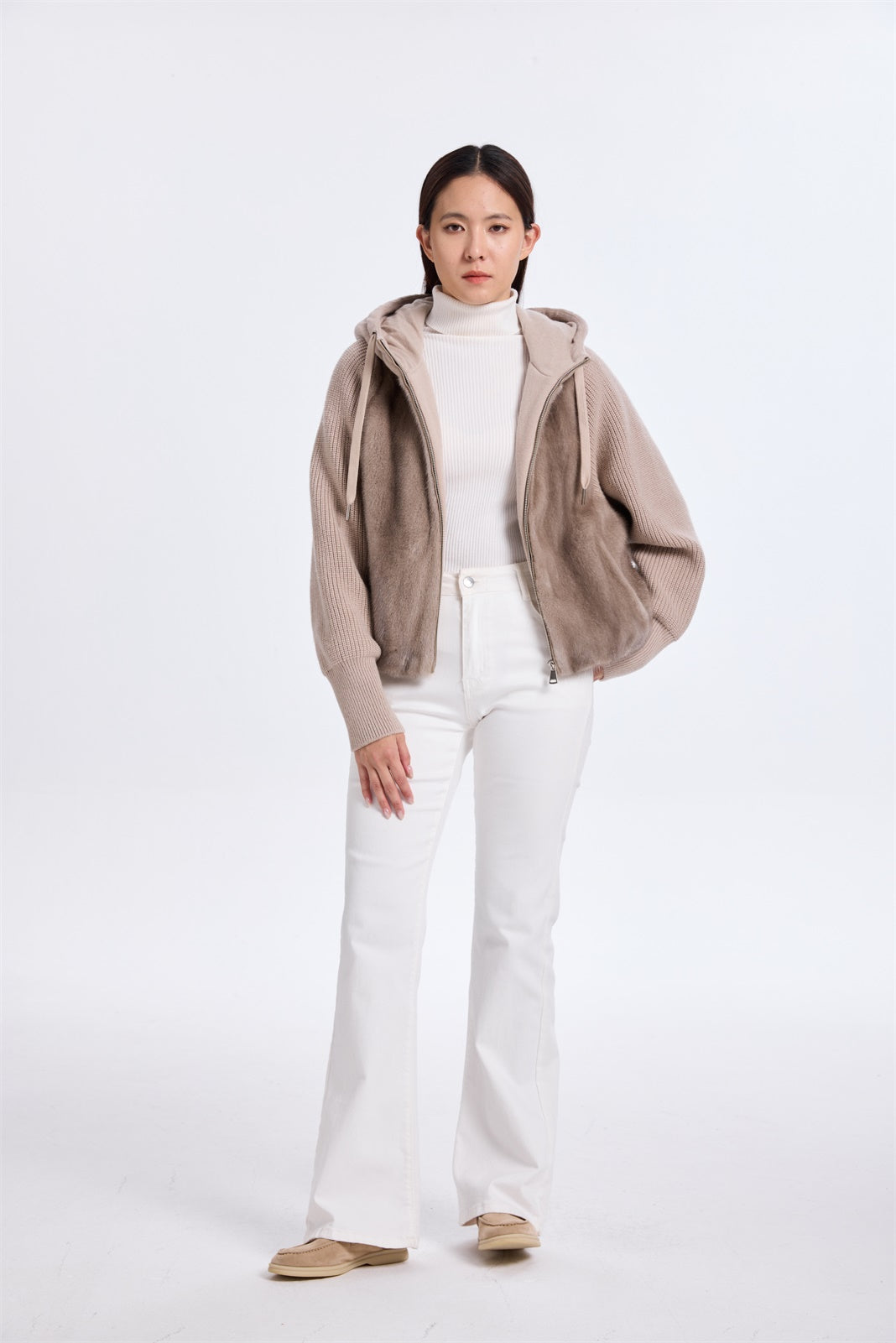 OLYESTER WOOL JACKET WITH MINK