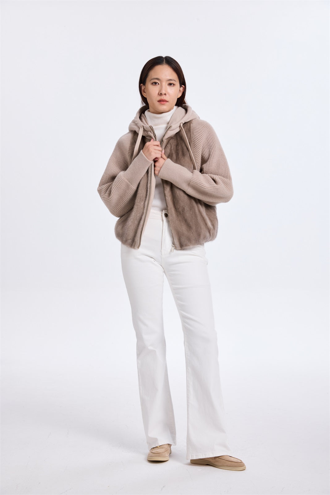 OLYESTER WOOL JACKET WITH MINK