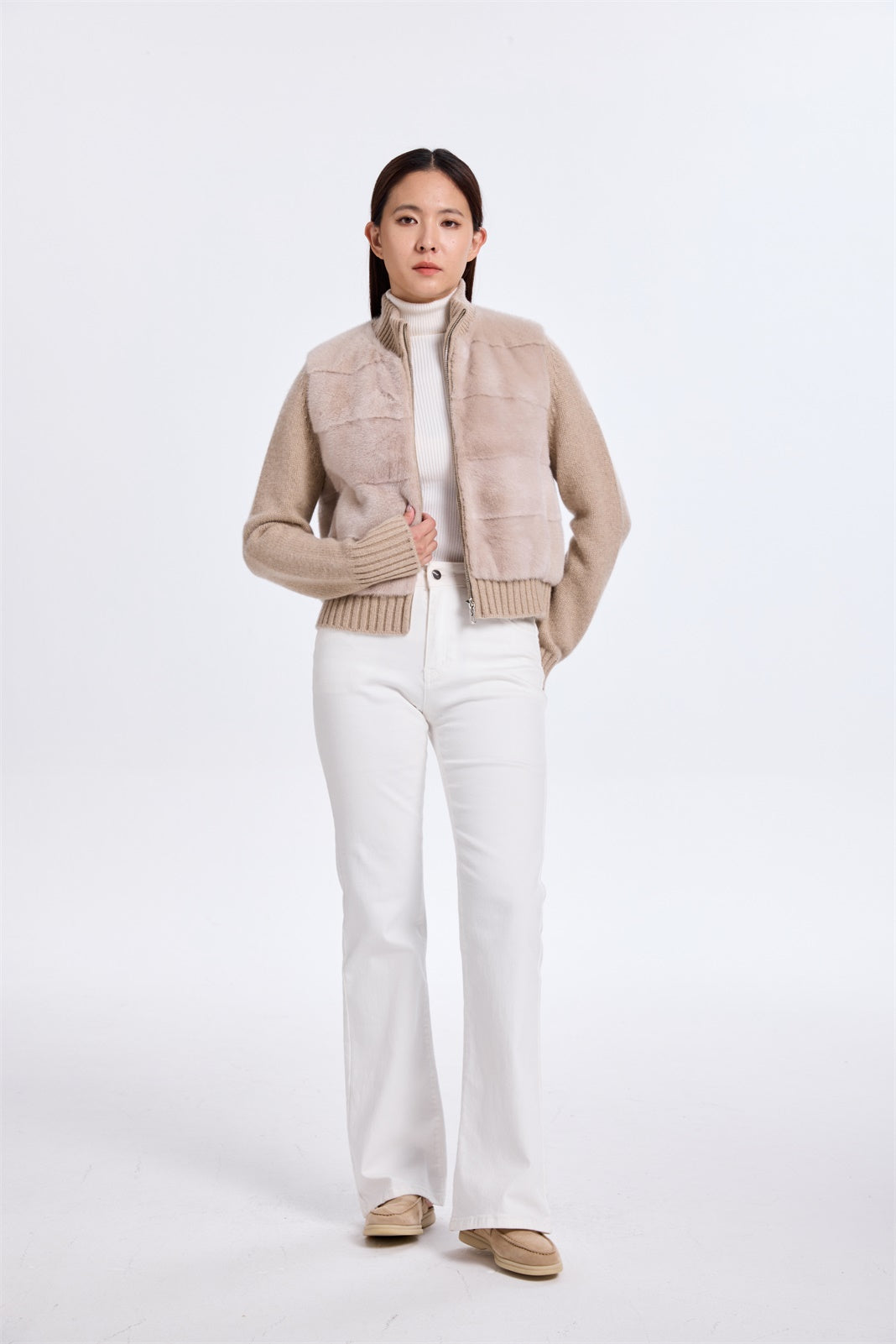 Brush Mink Jacket With Knit Cashmere Lining & Border