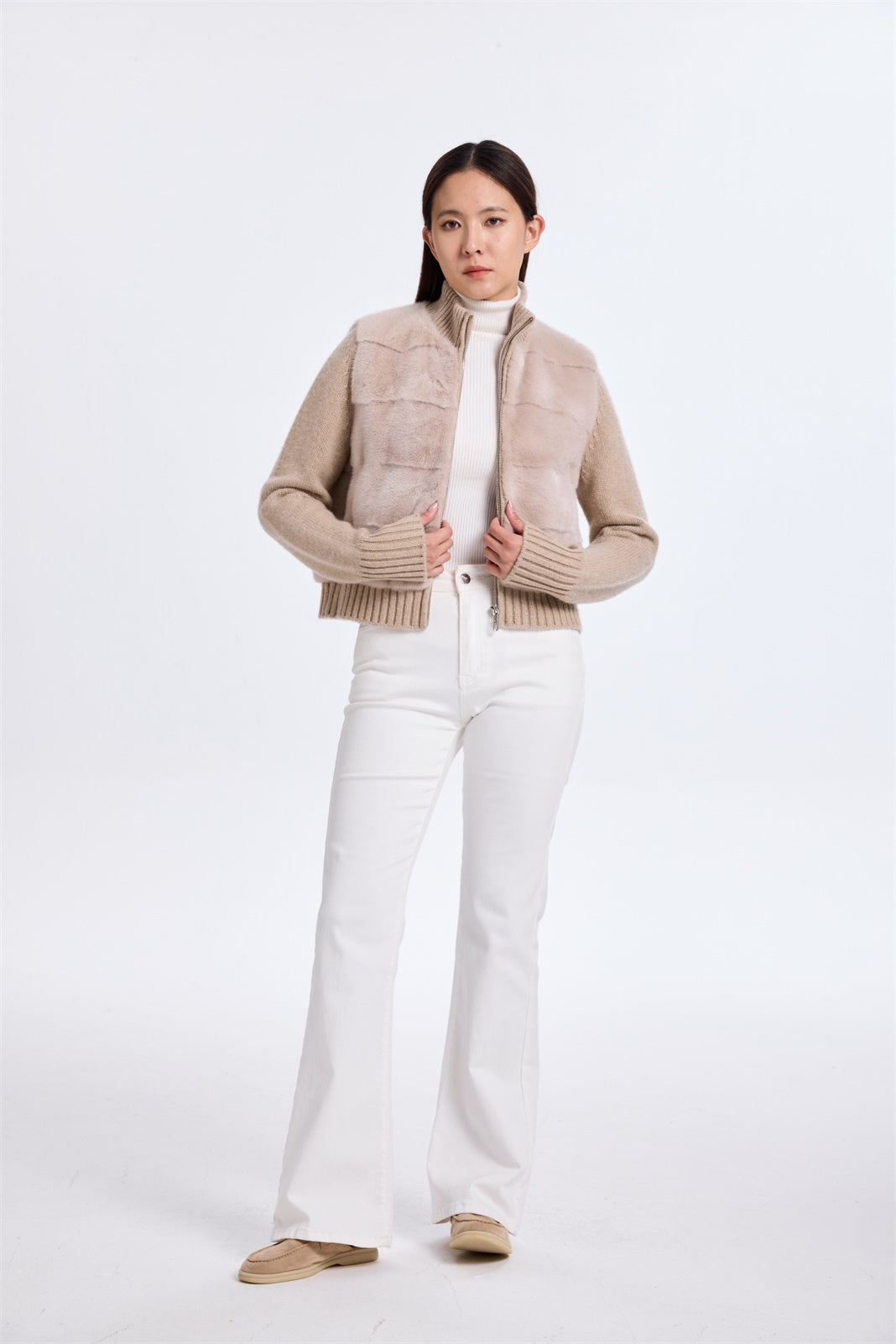Brush Mink Jacket With Knit Cashmere Lining & Border