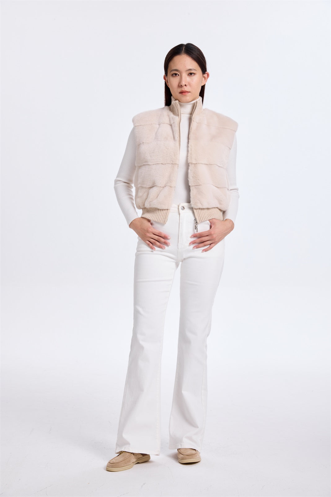 DYED FOG LH MINK WITH KNIT VEST ON THE BACK