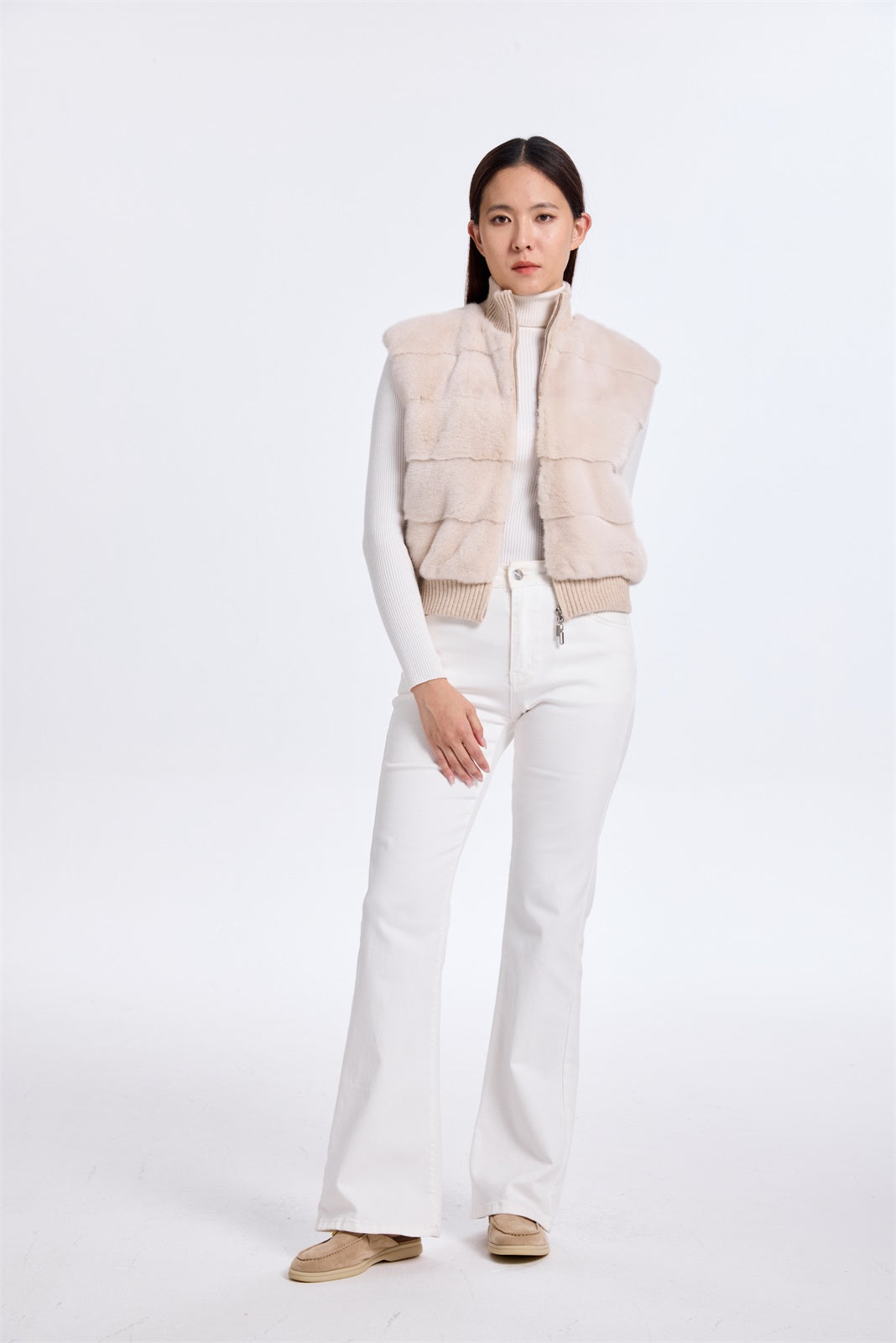 DYED FOG LH MINK WITH KNIT VEST ON THE BACK