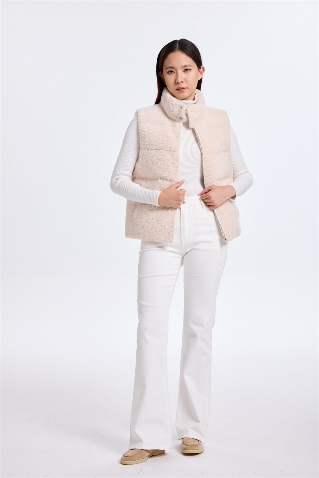 BEIGE SHEARLING/DOWN VEST