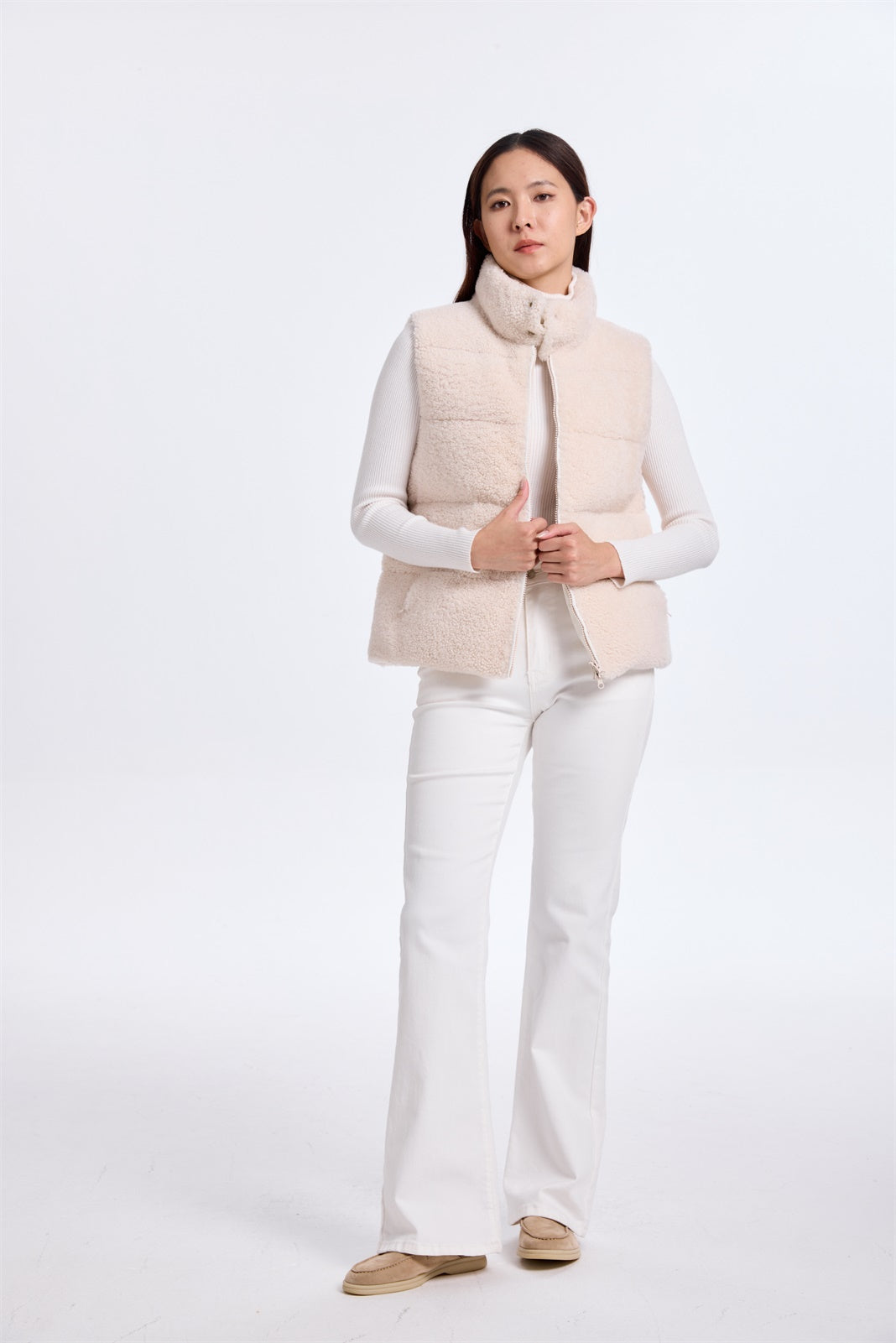 BEIGE SHEARLING/DOWN VEST