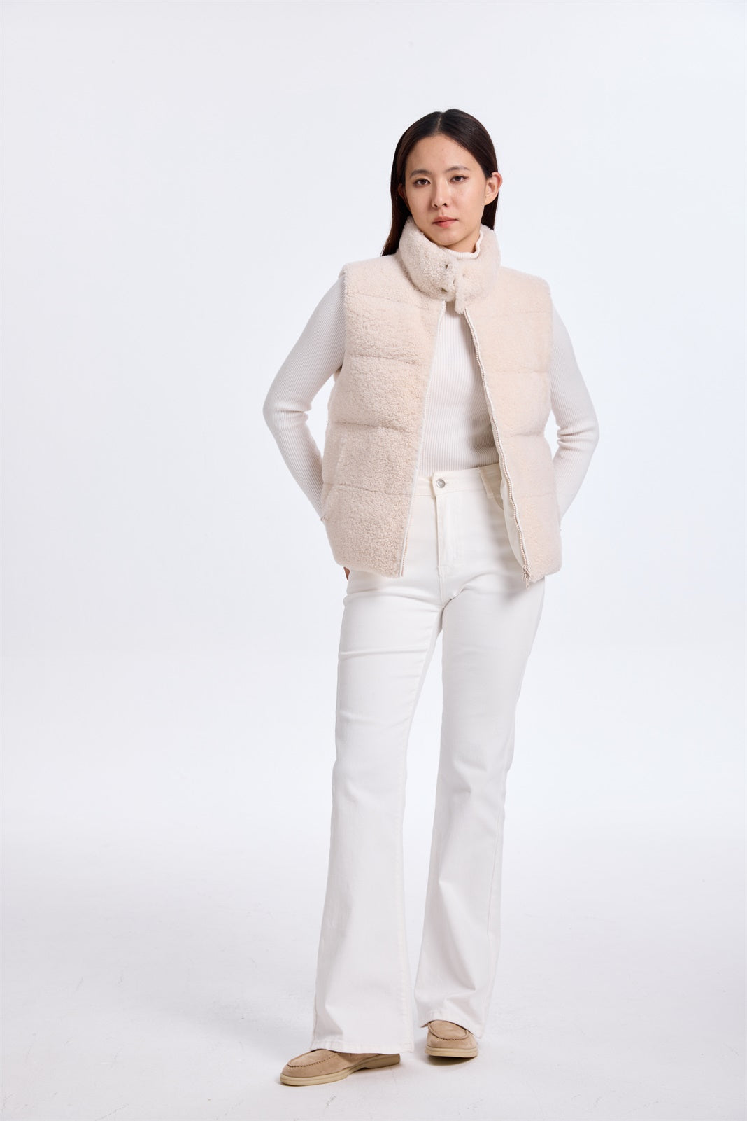 BEIGE SHEARLING/DOWN VEST