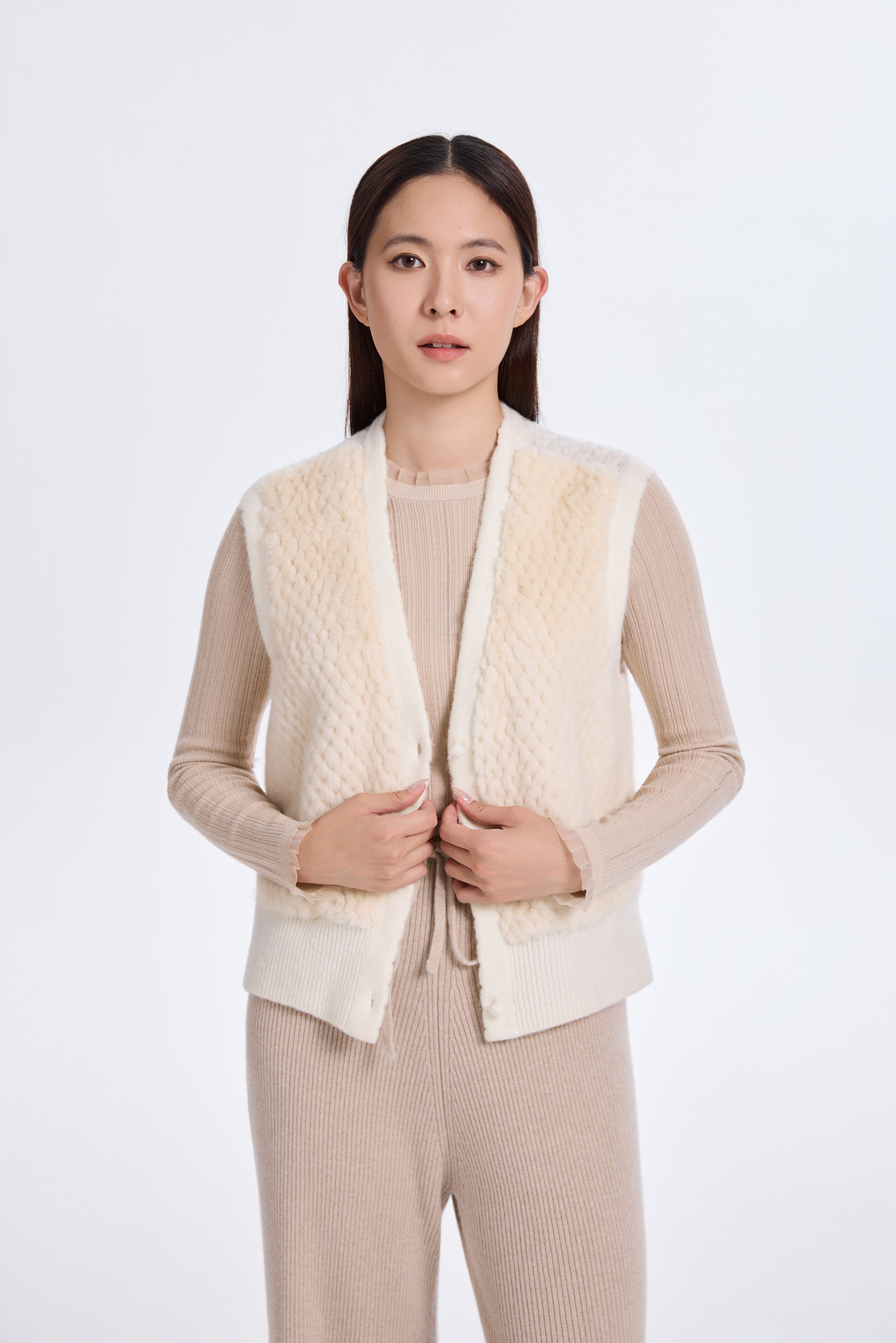 BEIGE MINK /KNIT VEST
