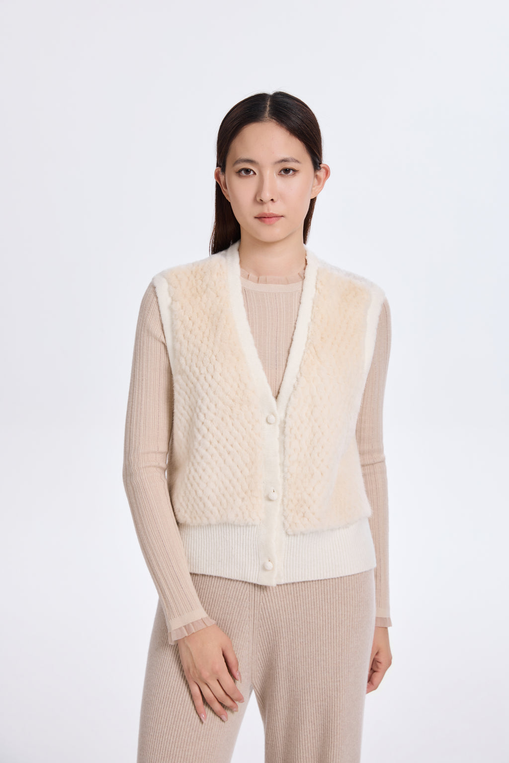 BEIGE MINK /KNIT VEST