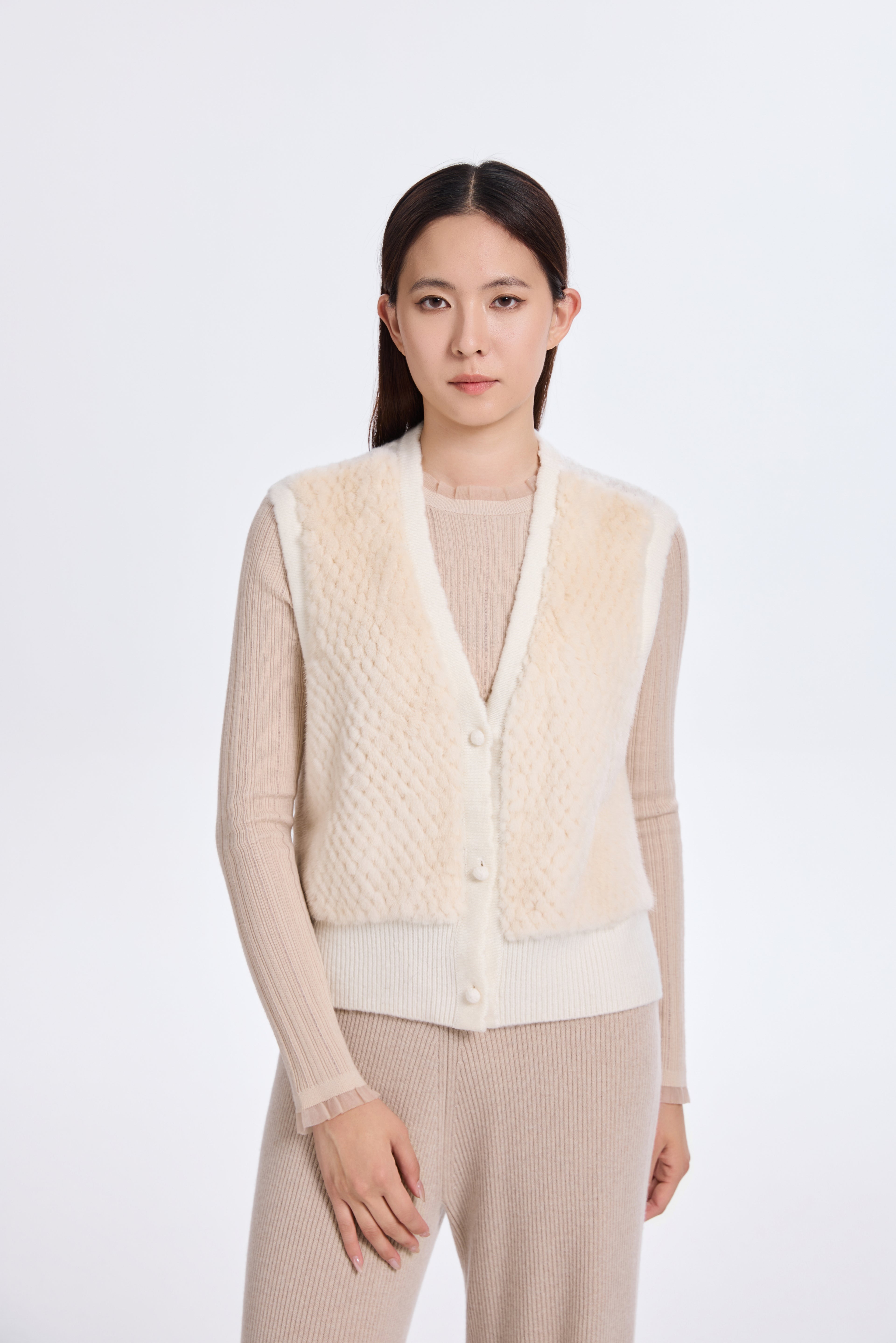 BEIGE MINK /KNIT VEST