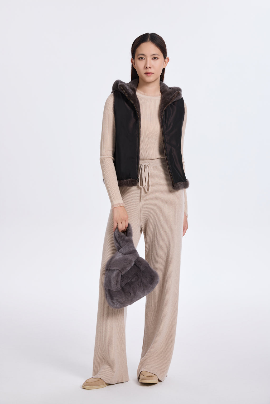 SMOKE PEARL MINK VEST REV. TO TAFFETA