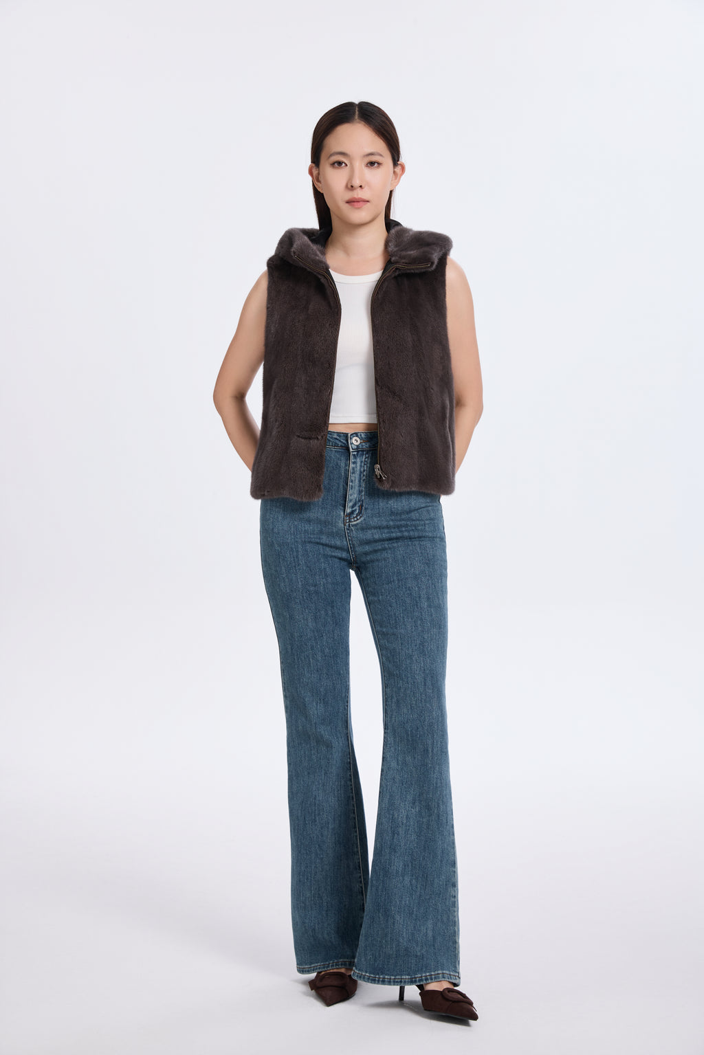 SMOKE PEARL MINK VEST REV. TO TAFFETA