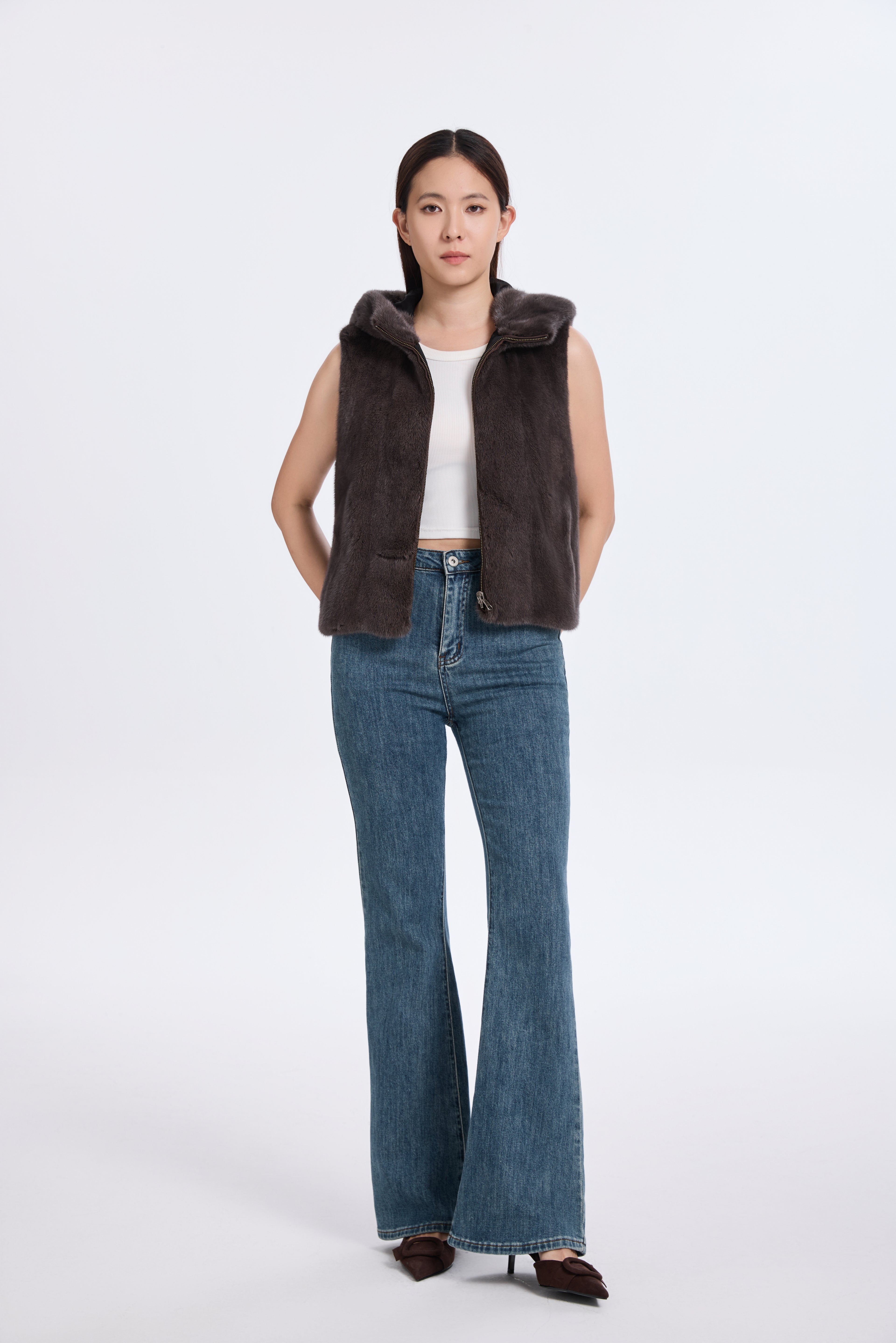 SMOKE PEARL MINK VEST REV. TO TAFFETA