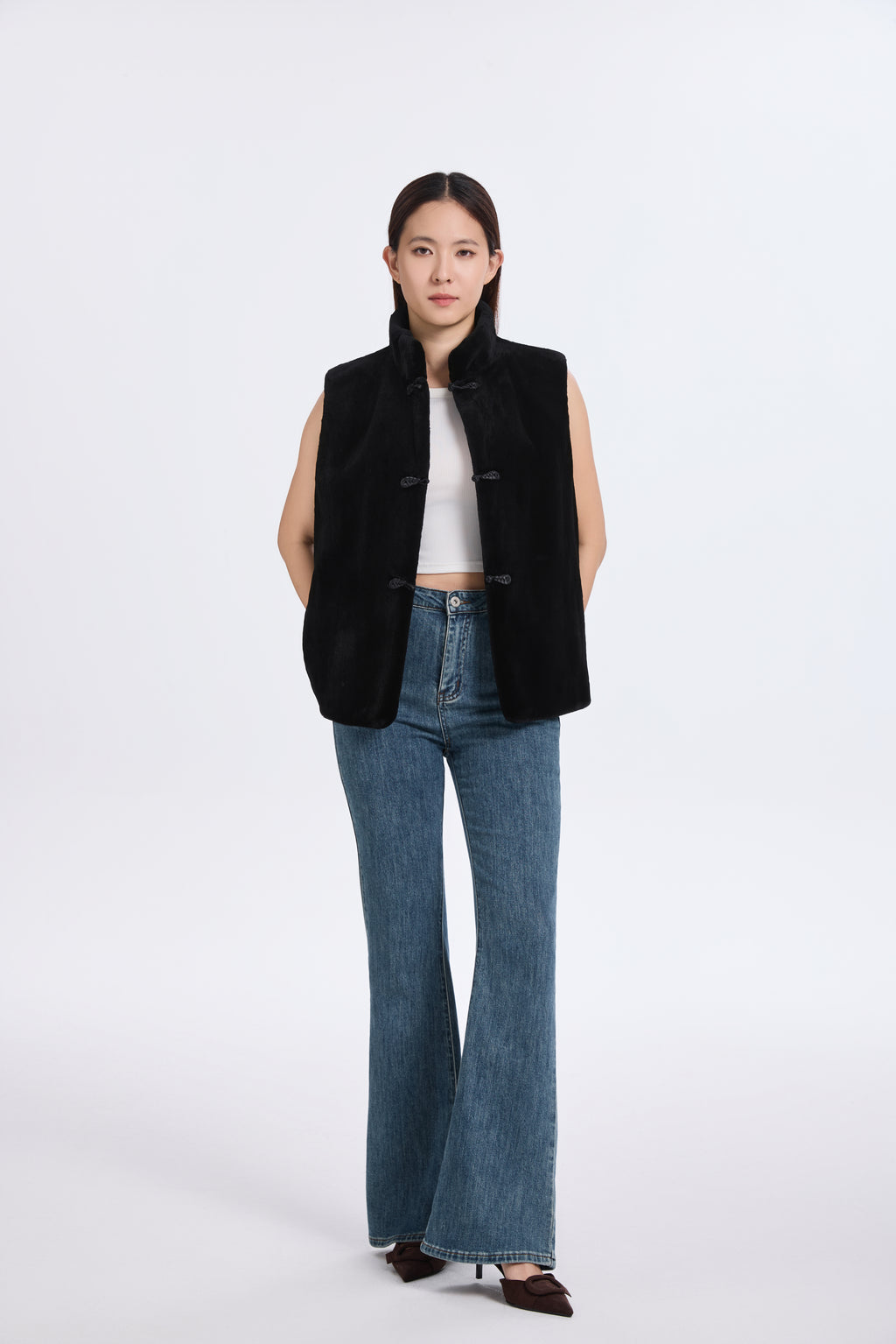 BLACK SHEARED MINK VEST