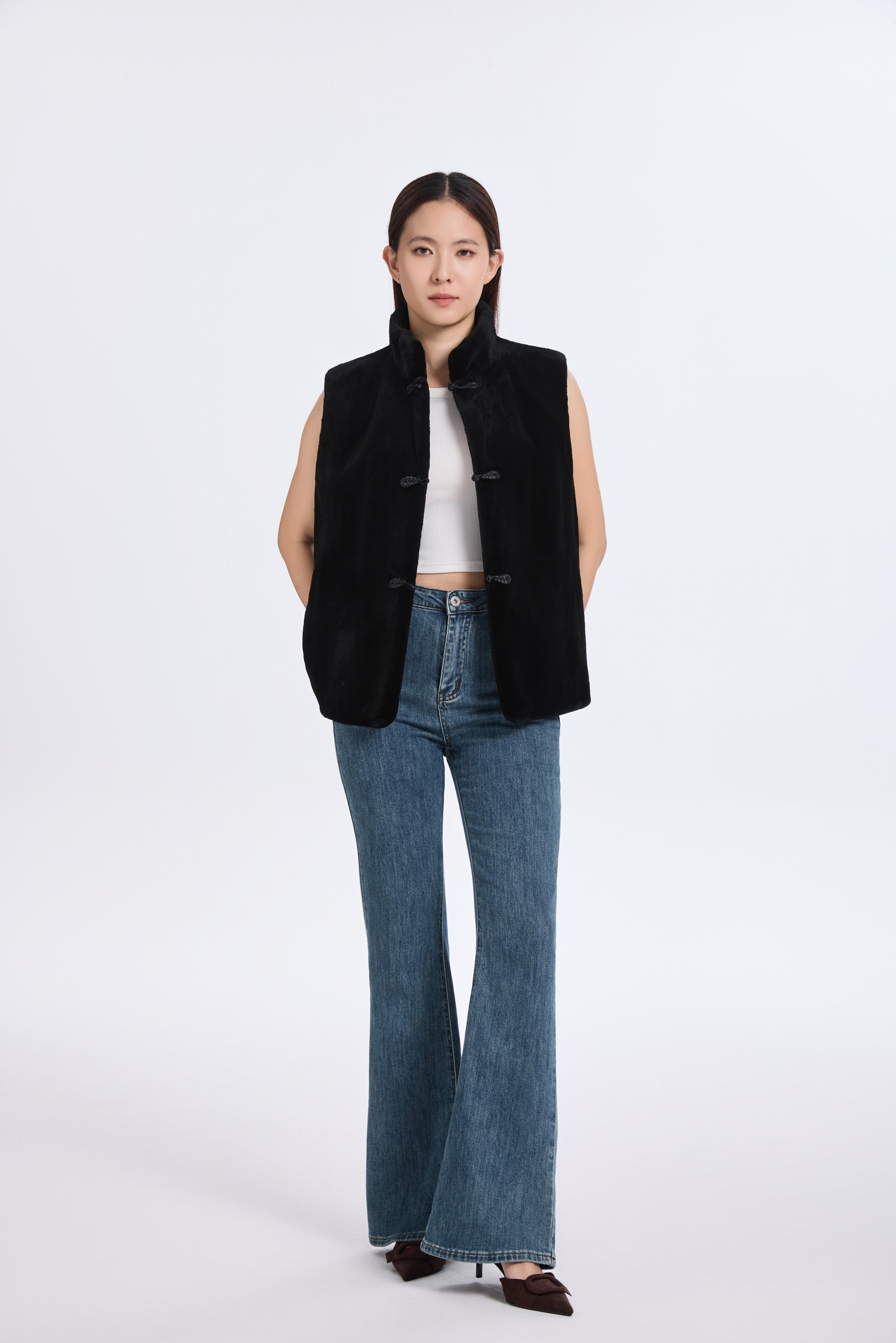 BLACK SHEARED MINK VEST