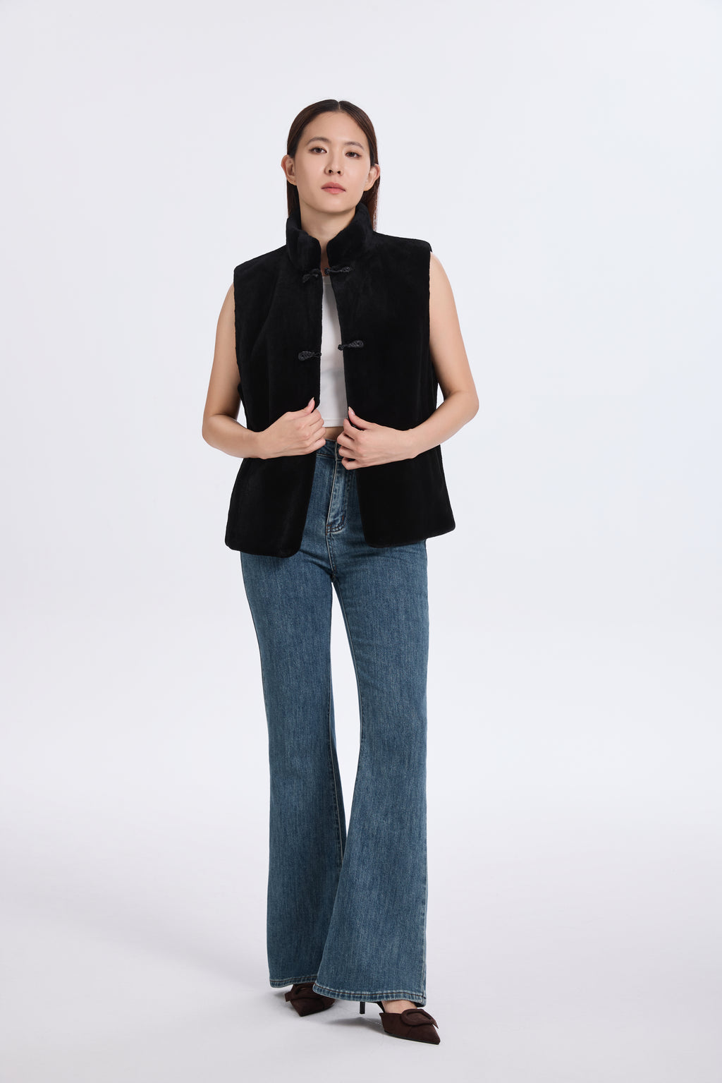 BLACK SHEARED MINK VEST
