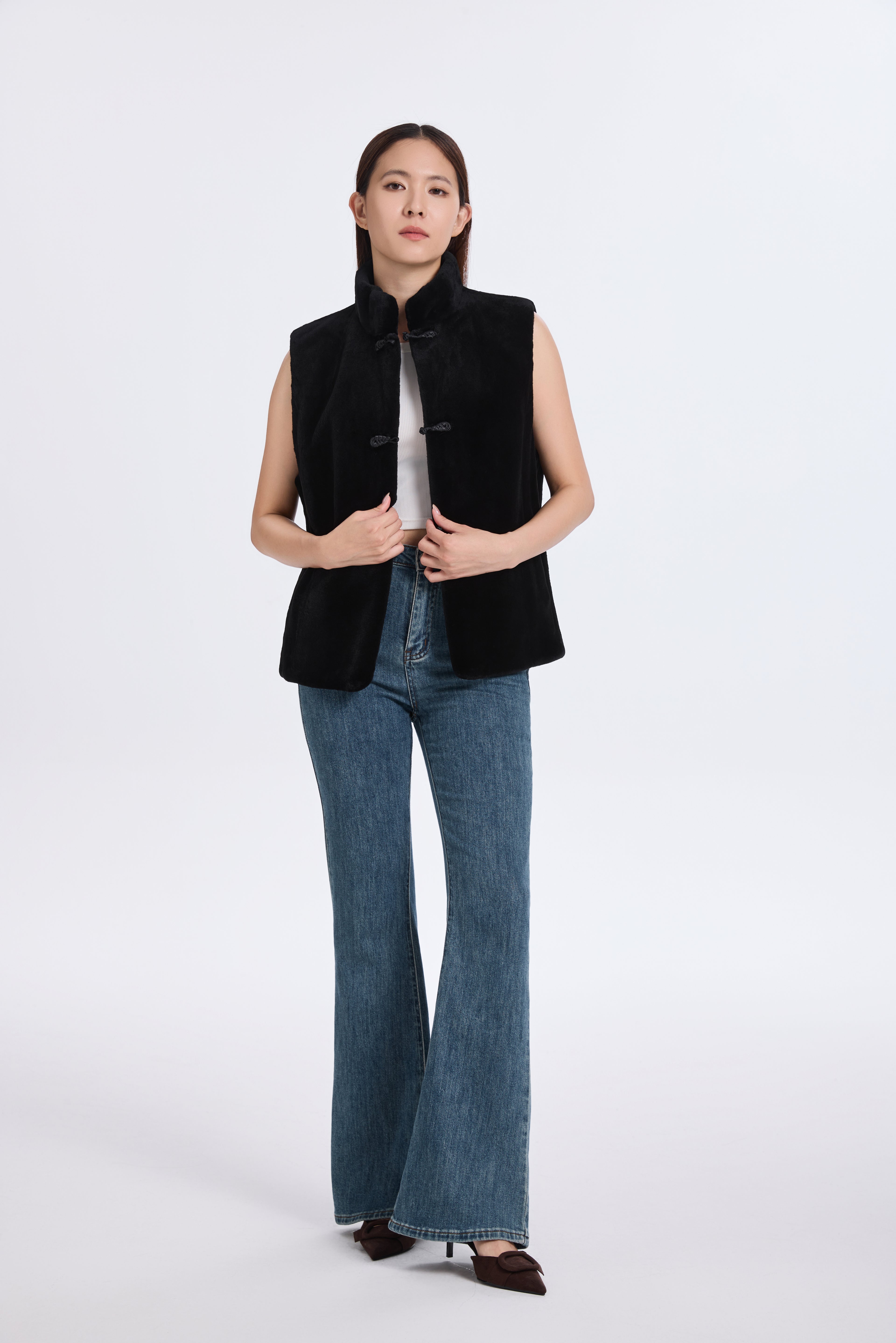 BLACK SHEARED MINK VEST