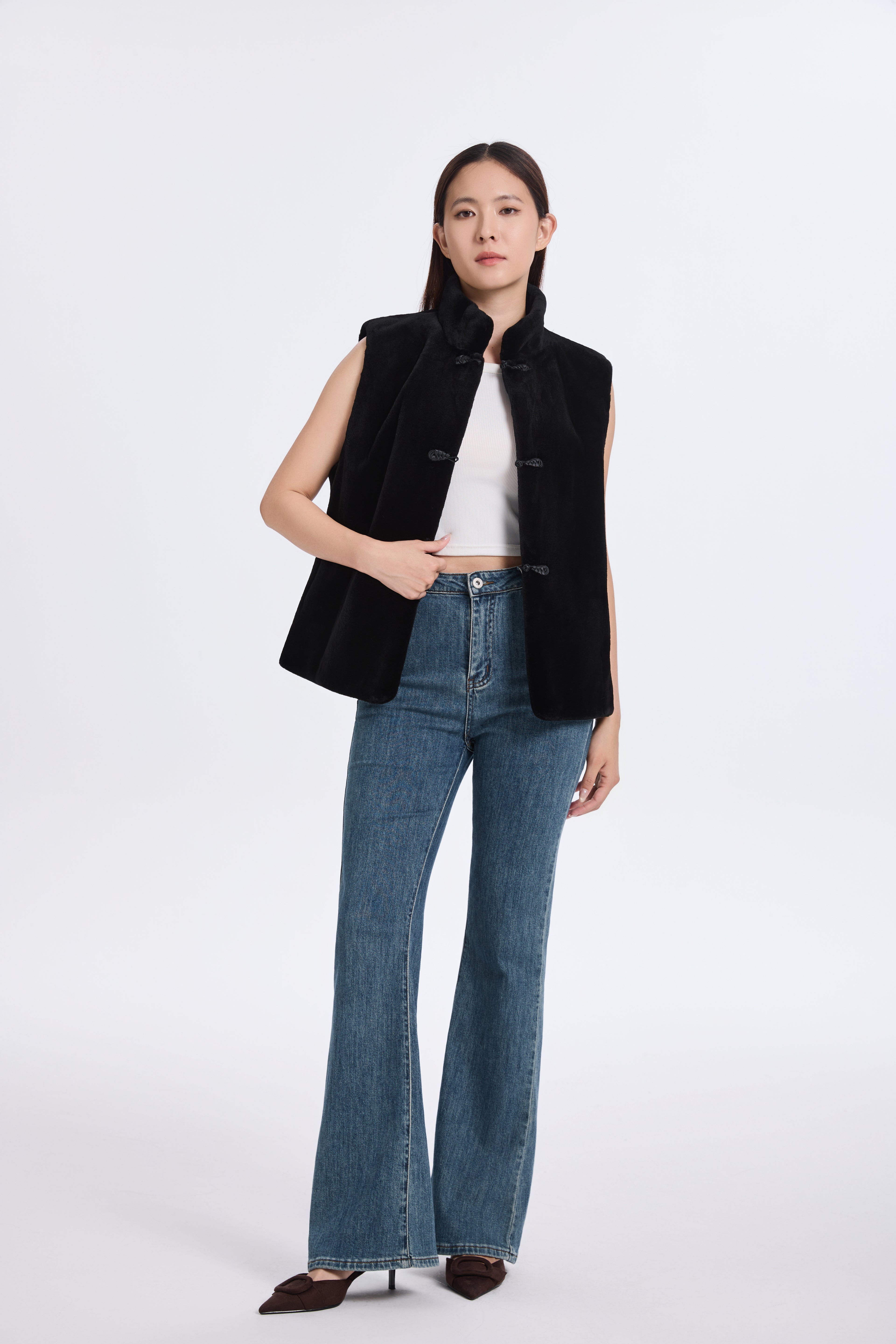 BLACK SHEARED MINK VEST