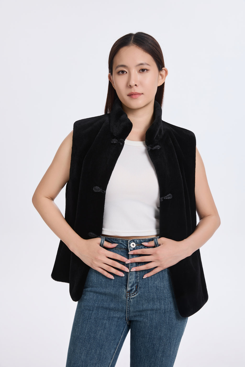 BLACK SHEARED MINK VEST