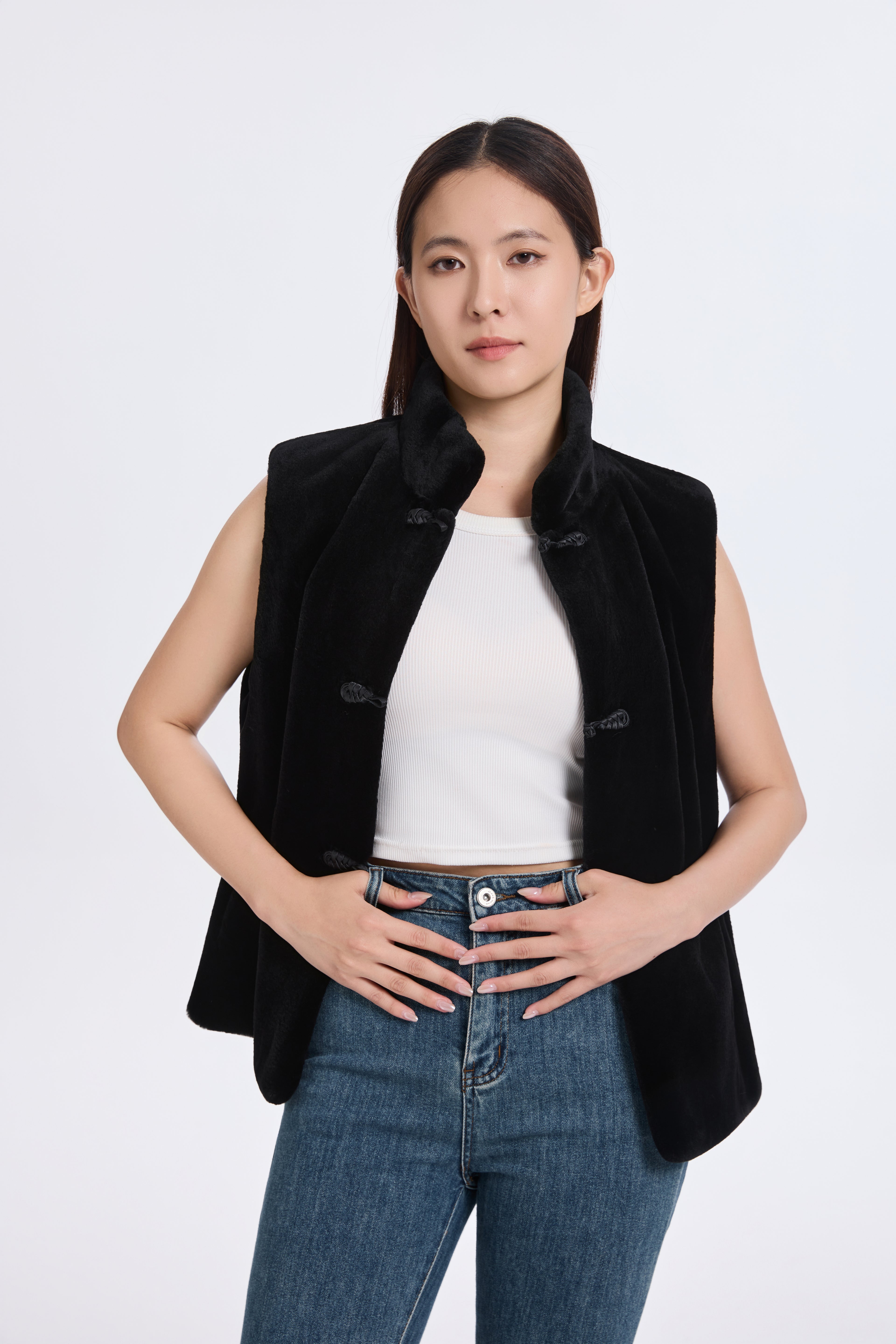 BLACK SHEARED MINK VEST