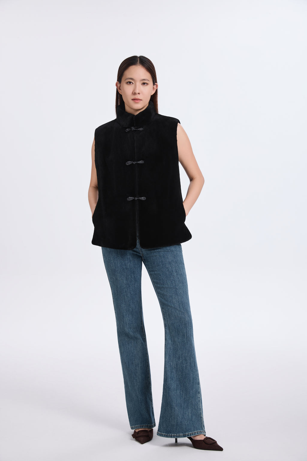 BLACK SHEARED MINK VEST