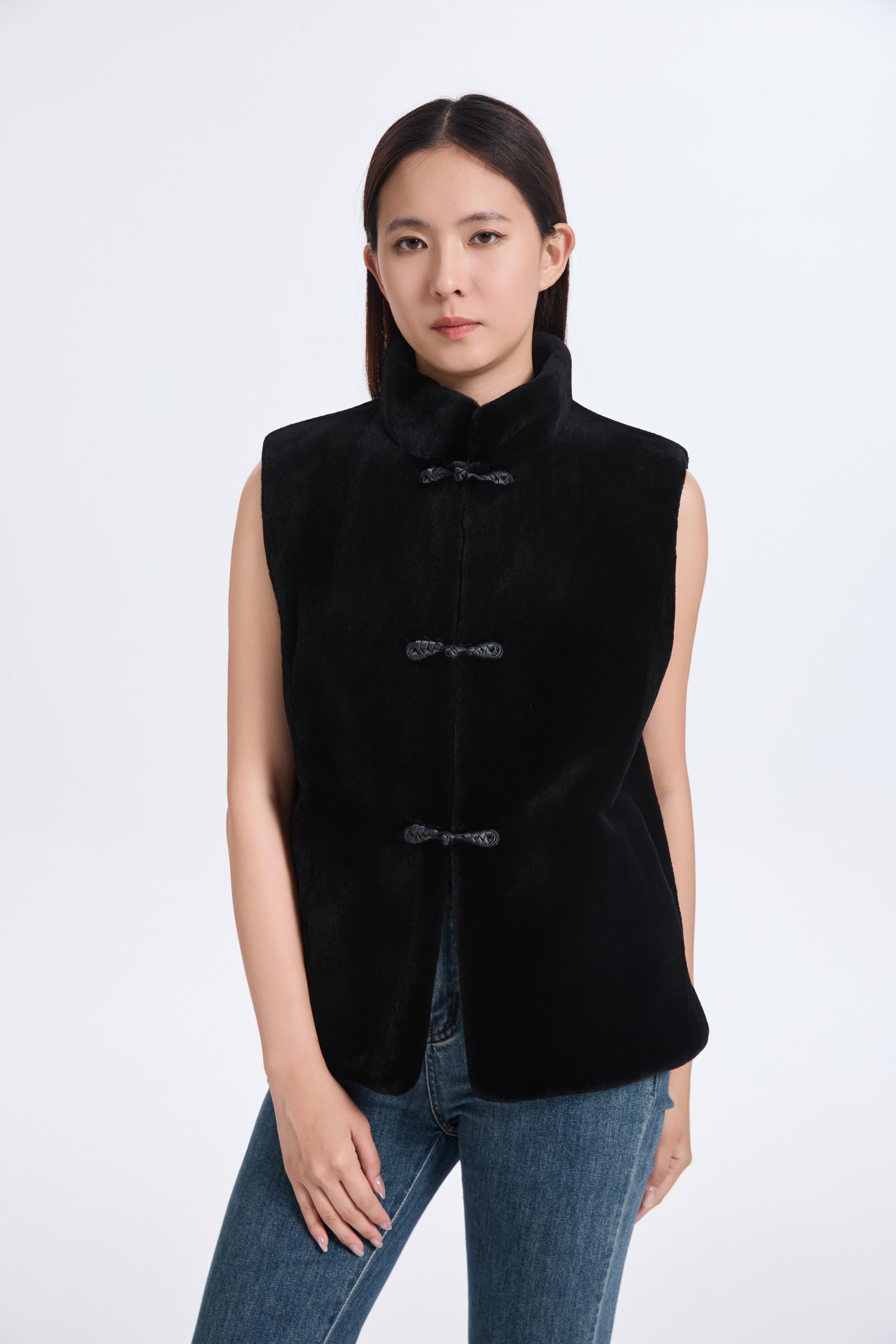 BLACK SHEARED MINK VEST