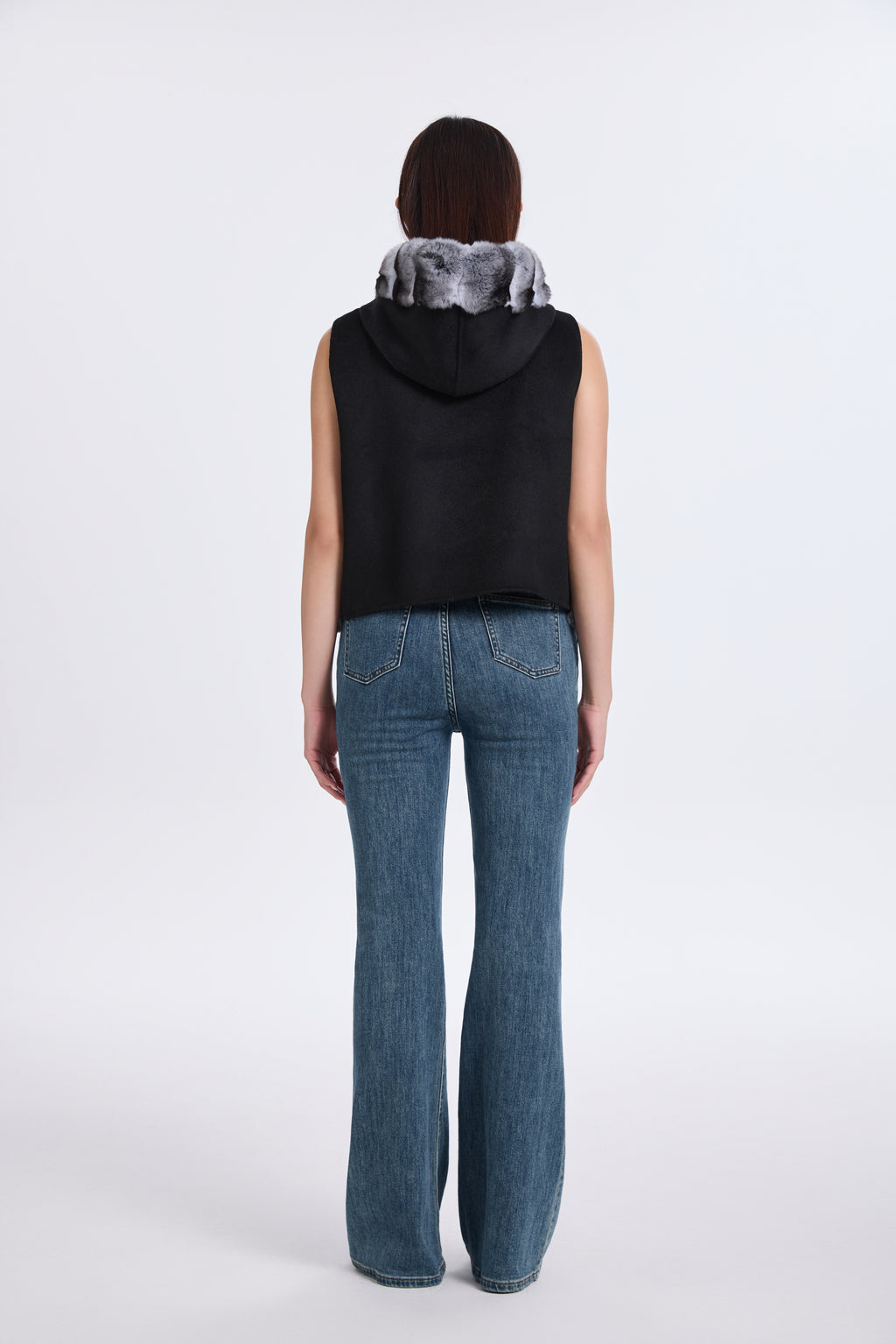 CHINCHILLA VEST WITH HOOD RUFF