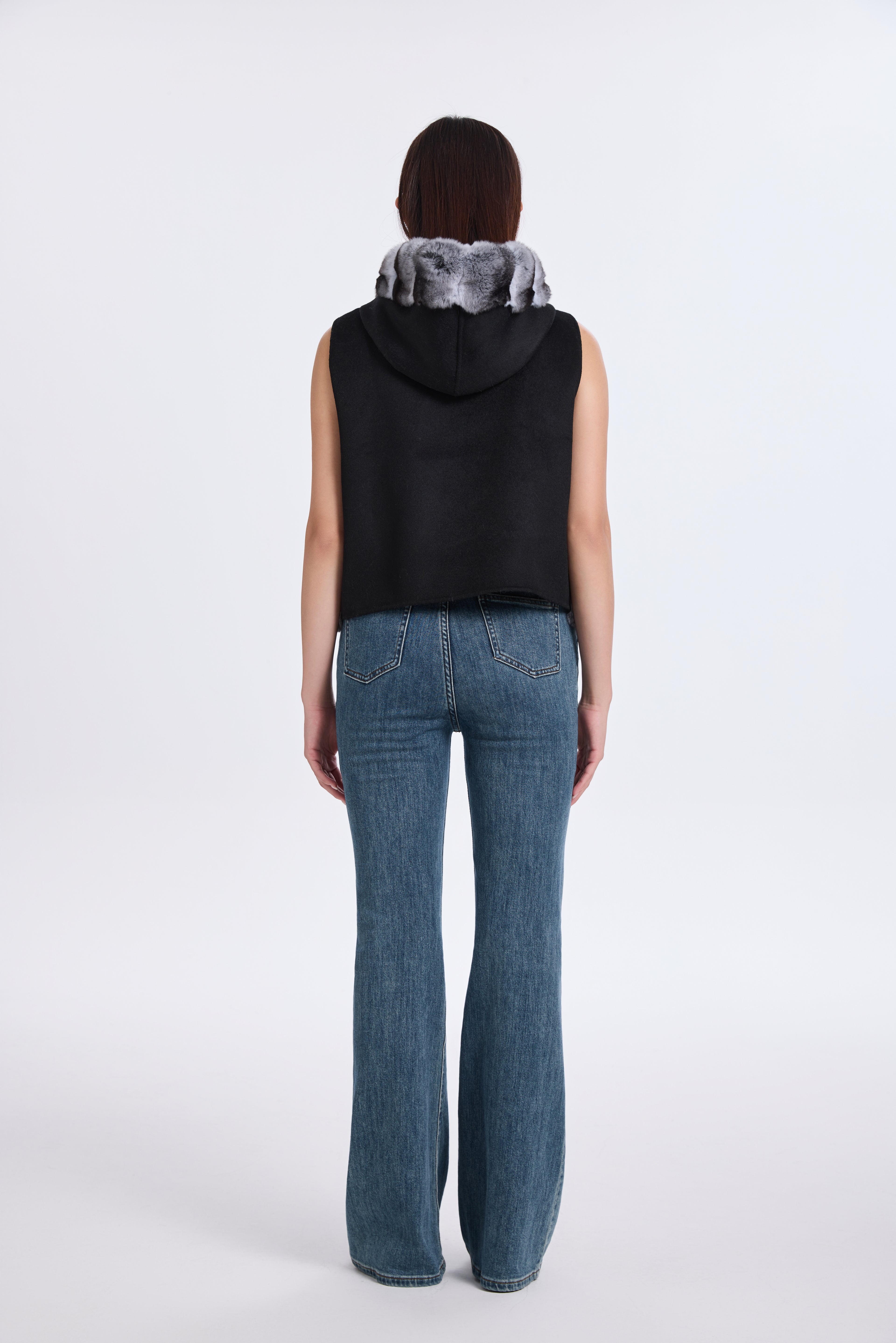 CHINCHILLA VEST WITH HOOD RUFF