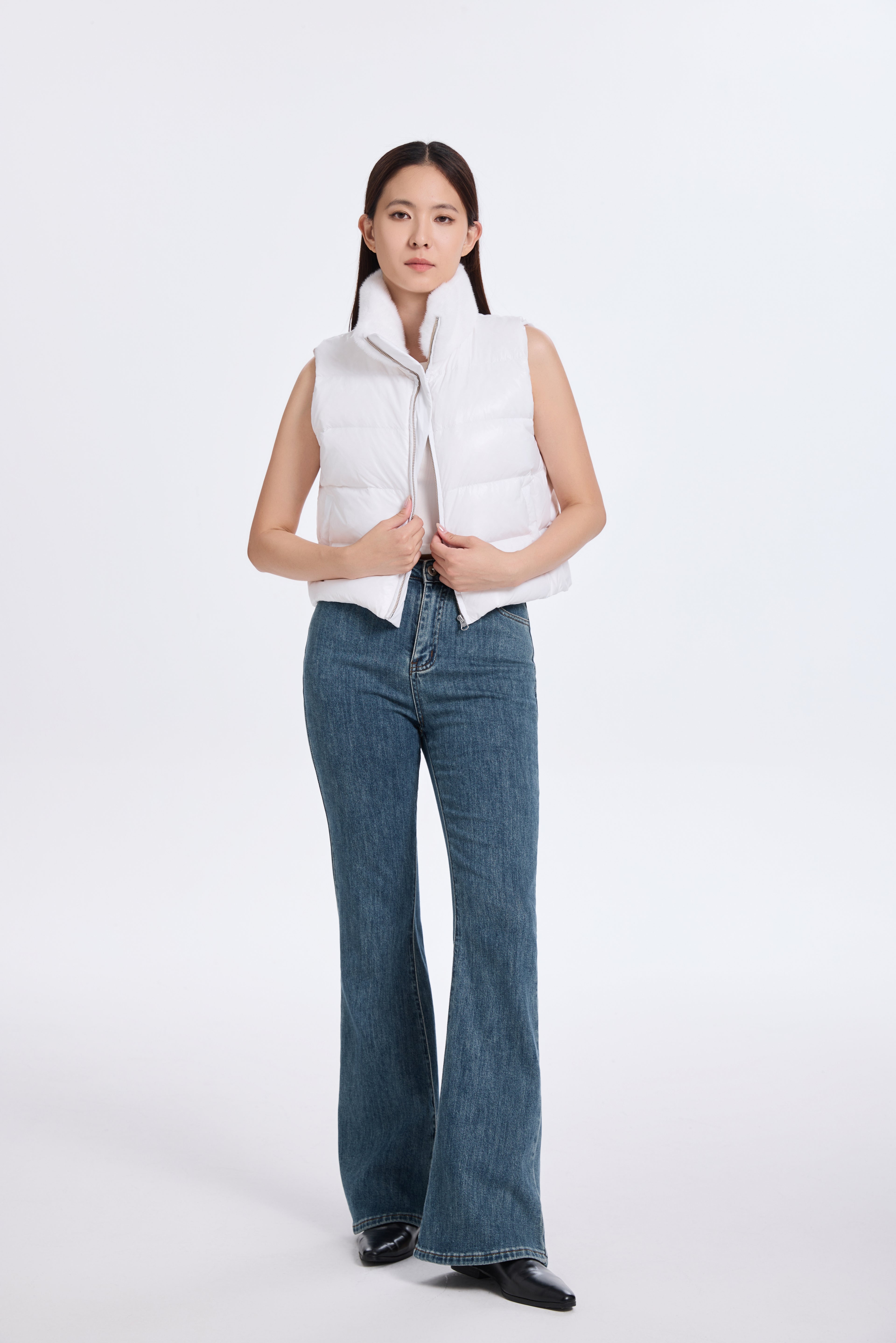 White Down Vest With  DTM Mink Collar