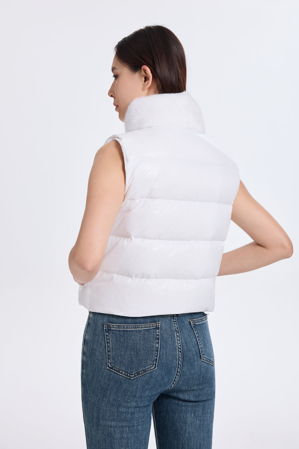 White Down Vest With  DTM Mink Collar