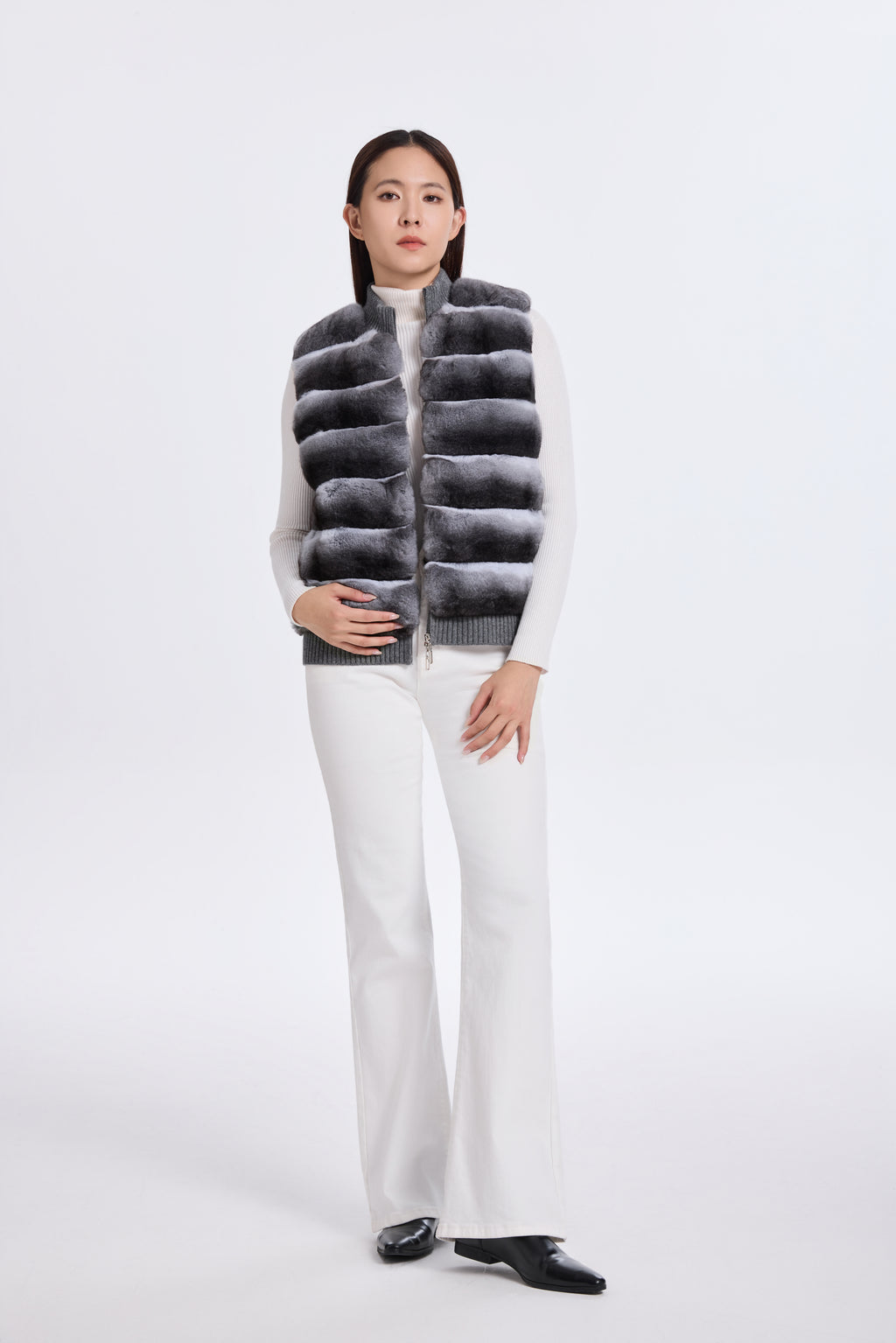 CHINCHILLA VEST WITH KNIT ON BACK