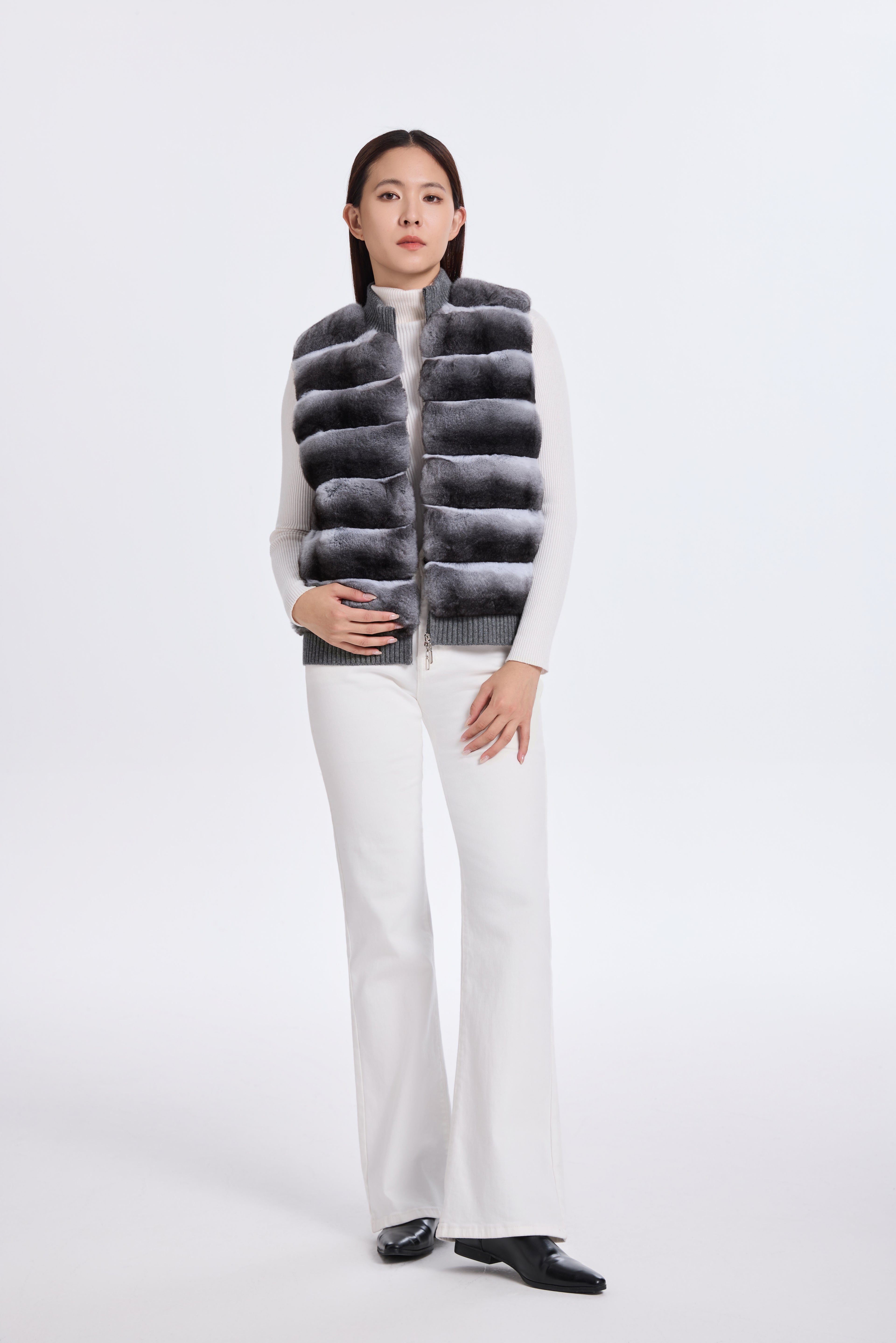 CHINCHILLA VEST WITH KNIT ON BACK