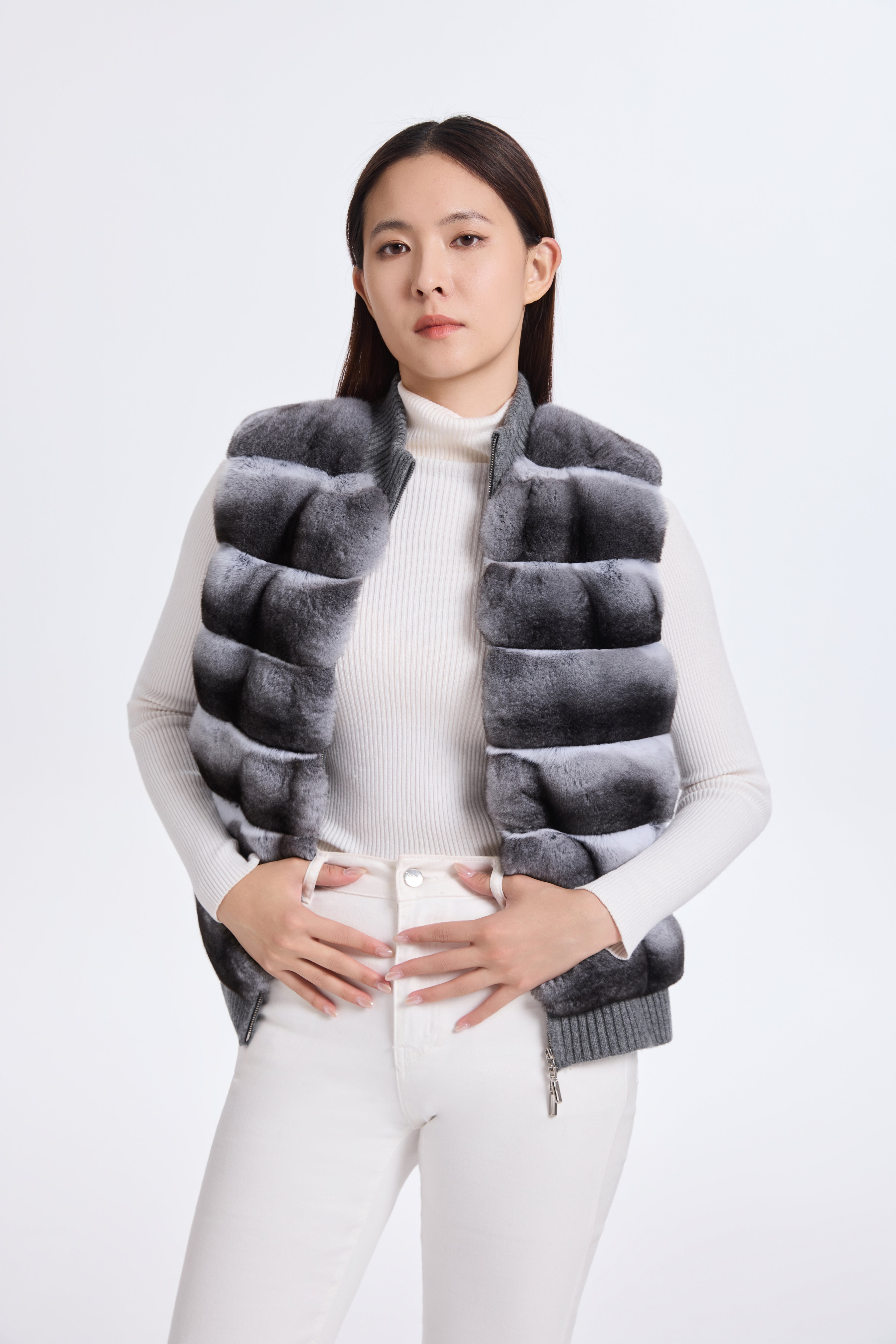 CHINCHILLA VEST WITH KNIT ON BACK