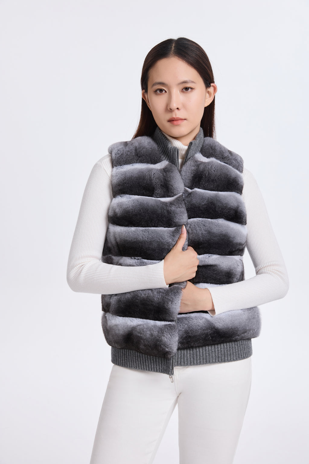 CHINCHILLA VEST WITH KNIT ON BACK