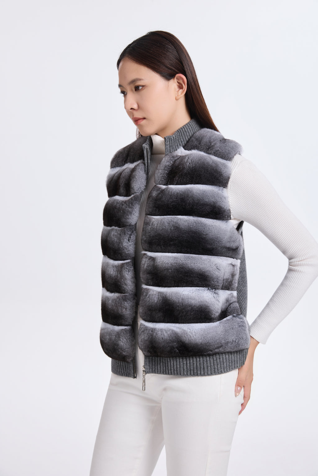 CHINCHILLA VEST WITH KNIT ON BACK