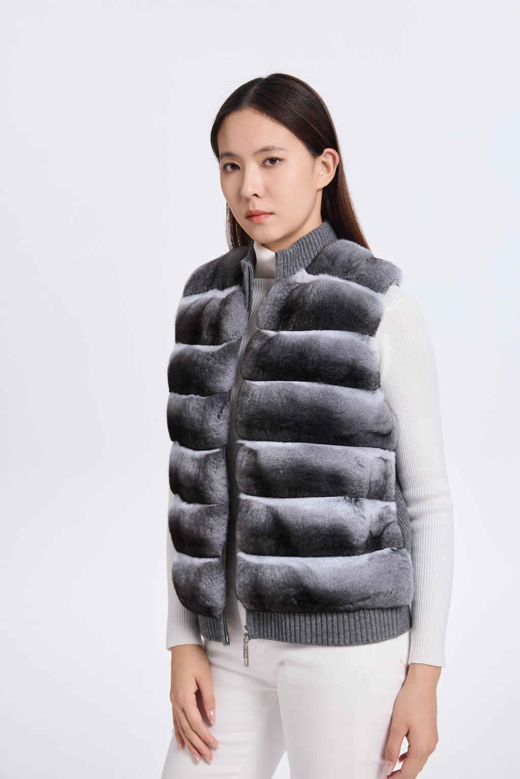 CHINCHILLA VEST WITH KNIT ON BACK