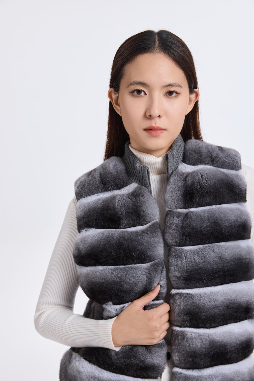 CHINCHILLA VEST WITH KNIT ON BACK