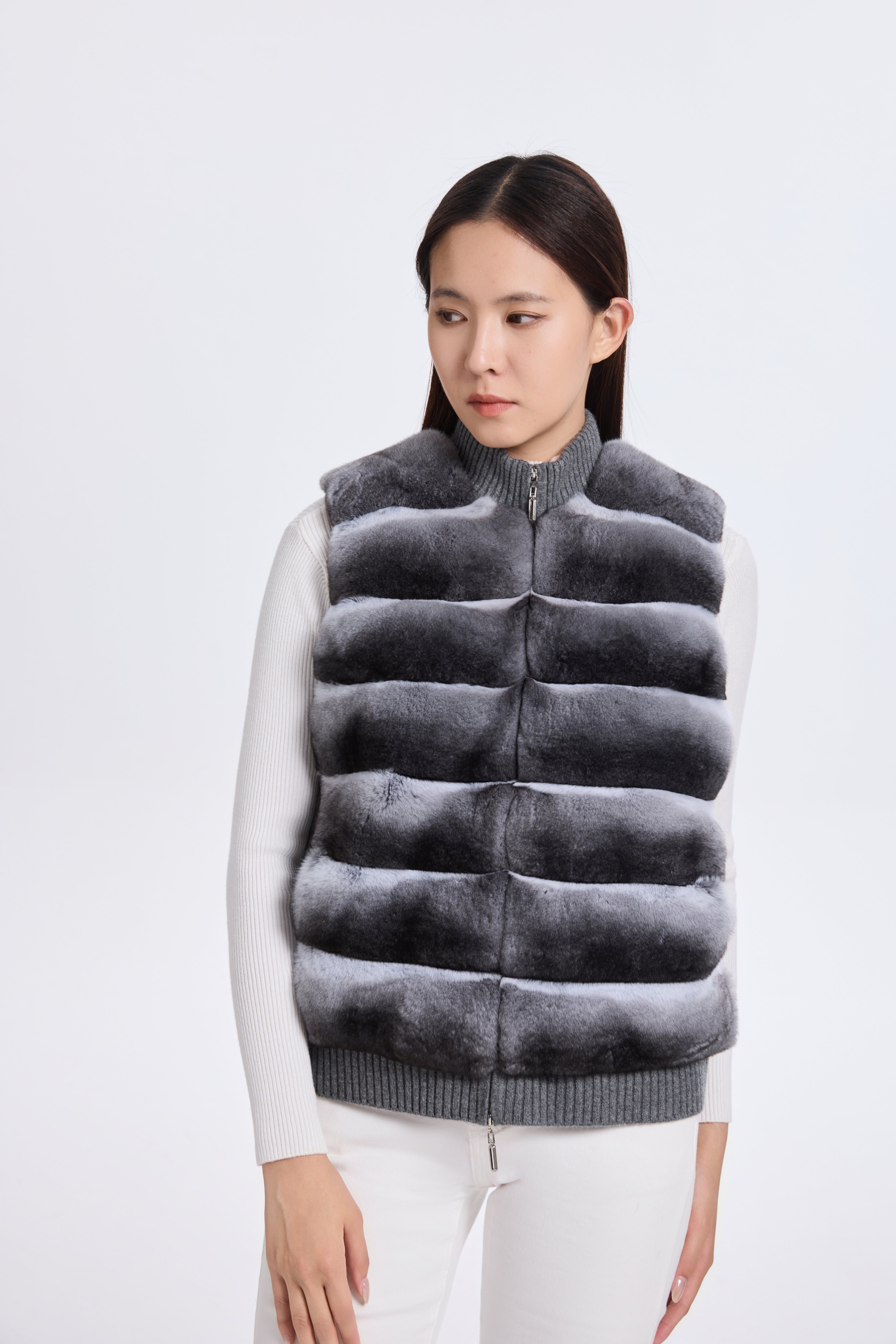 CHINCHILLA VEST WITH KNIT ON BACK