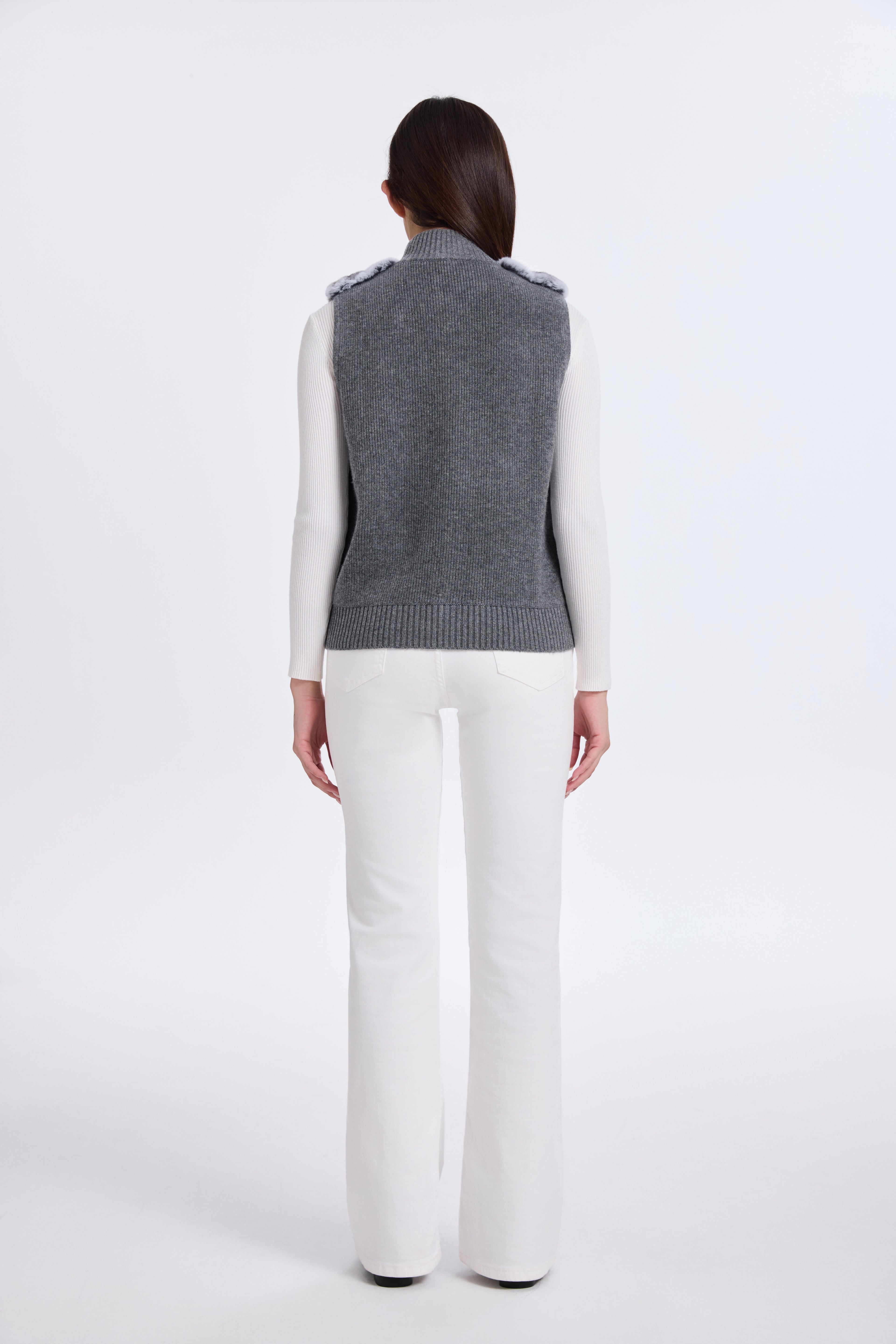 CHINCHILLA VEST WITH KNIT ON BACK