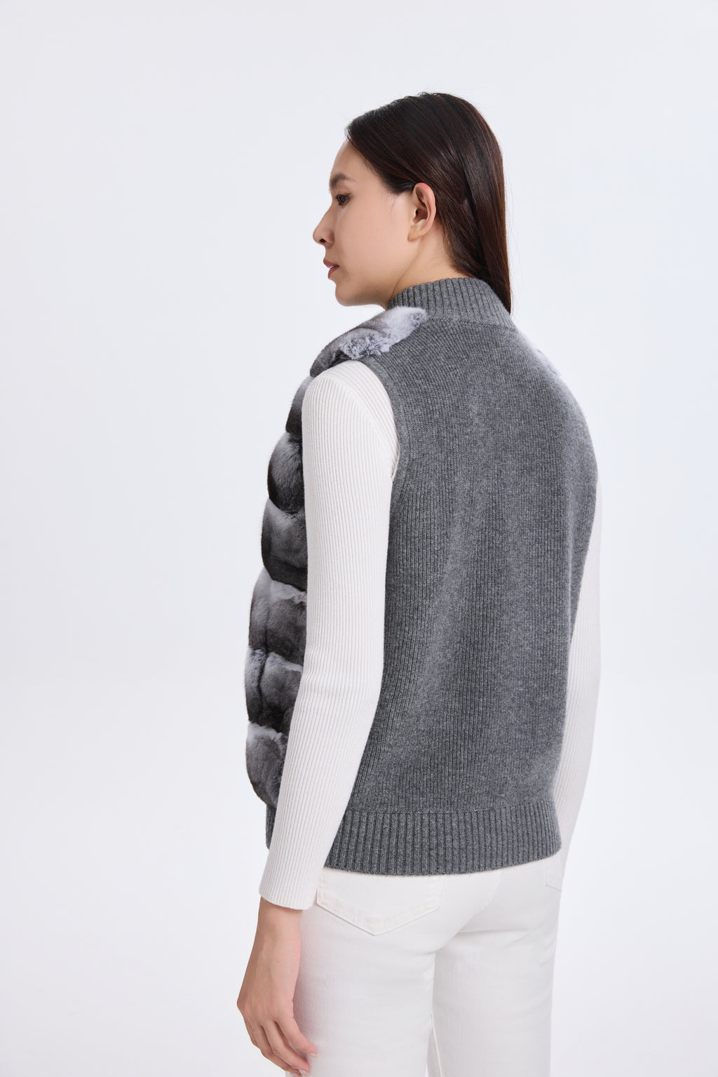 CHINCHILLA VEST WITH KNIT ON BACK