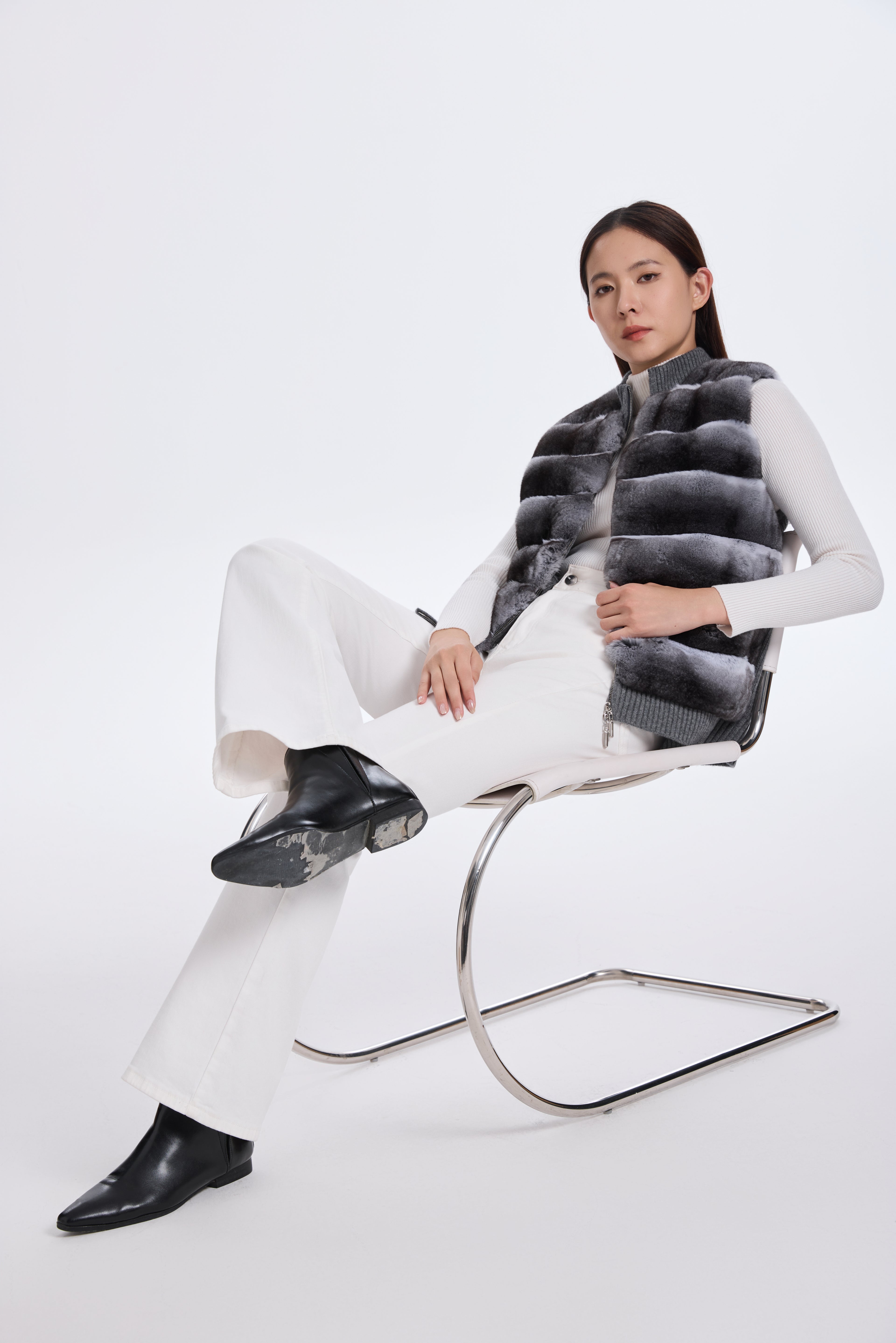 CHINCHILLA VEST WITH KNIT ON BACK