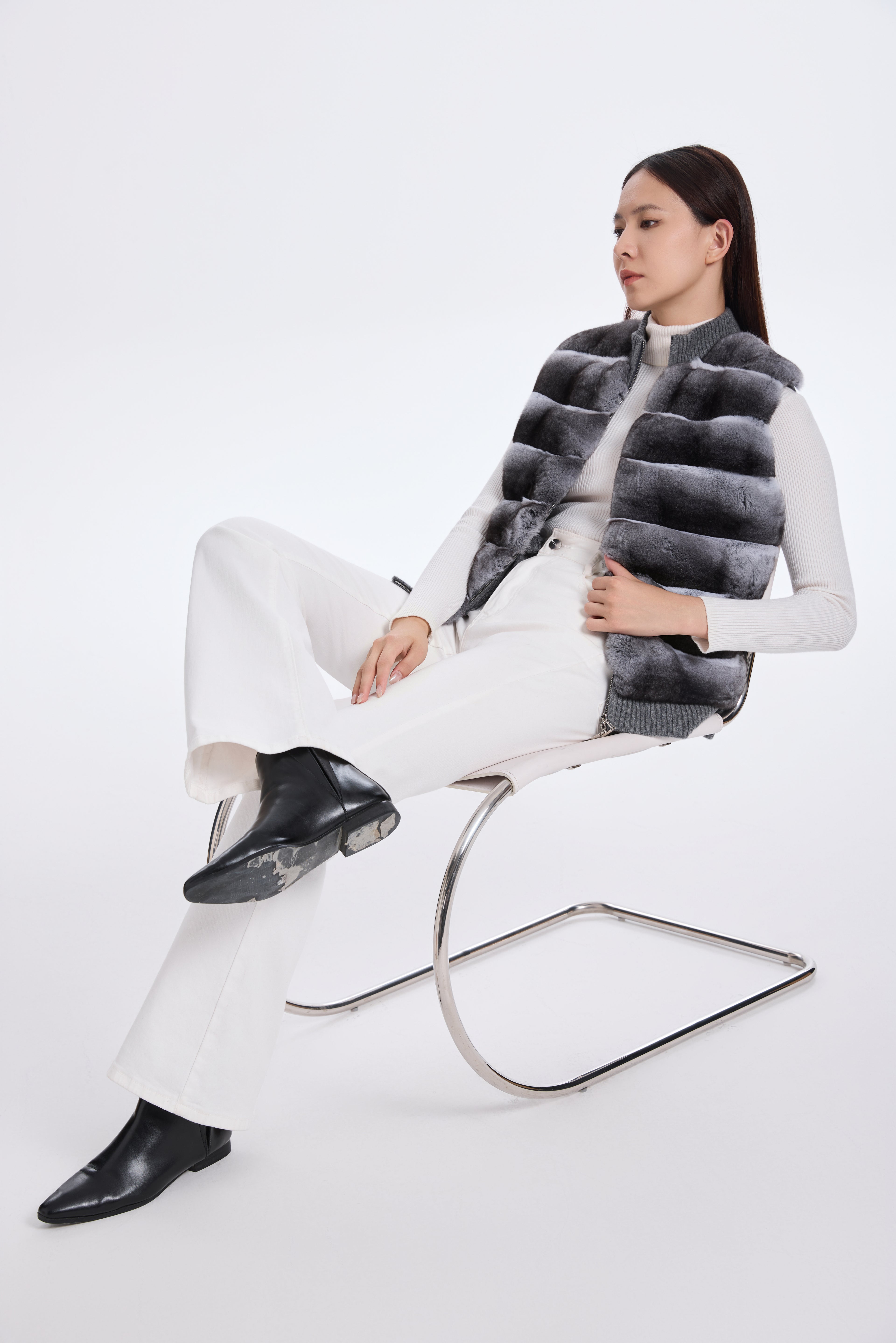 CHINCHILLA VEST WITH KNIT ON BACK