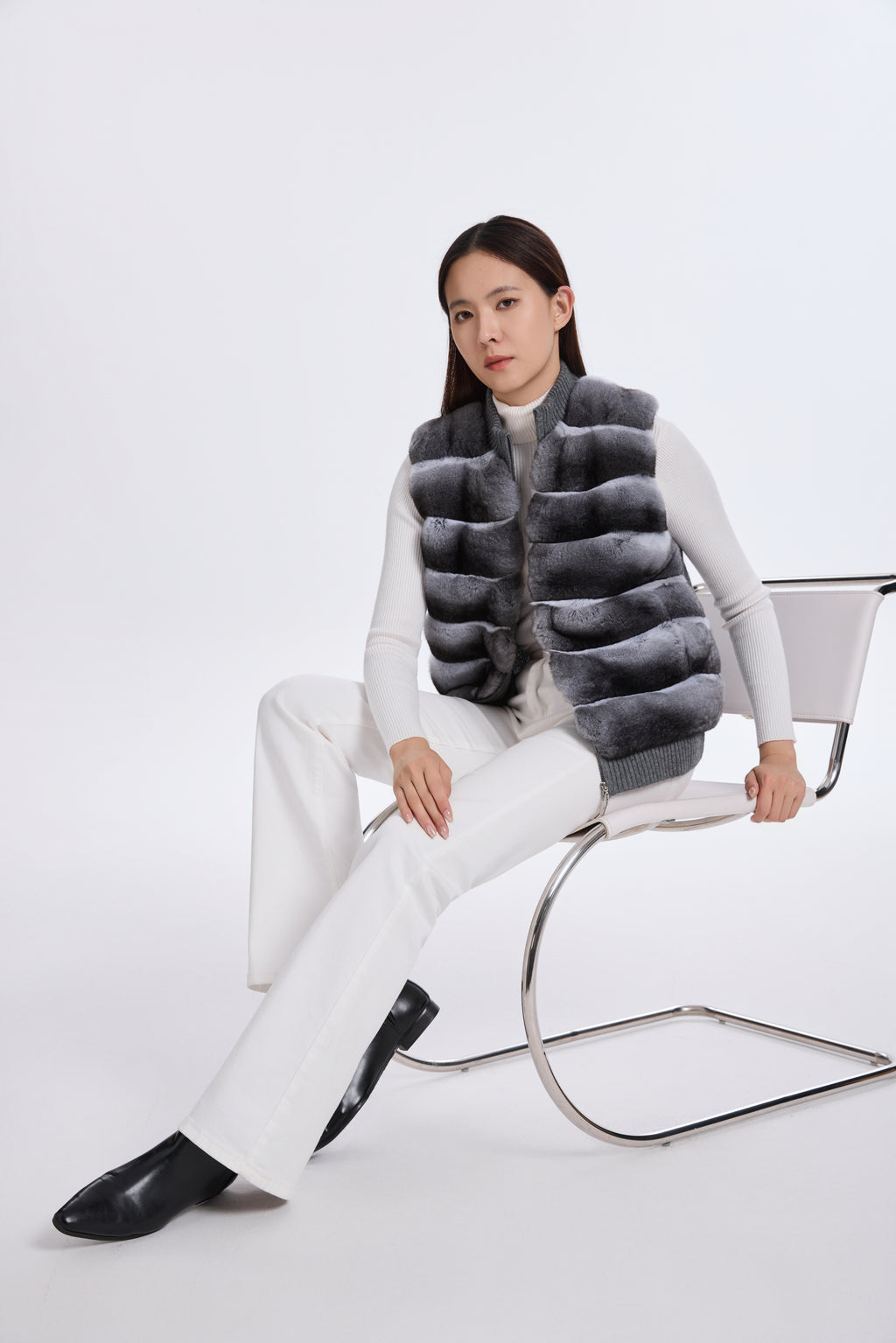 CHINCHILLA VEST WITH KNIT ON BACK