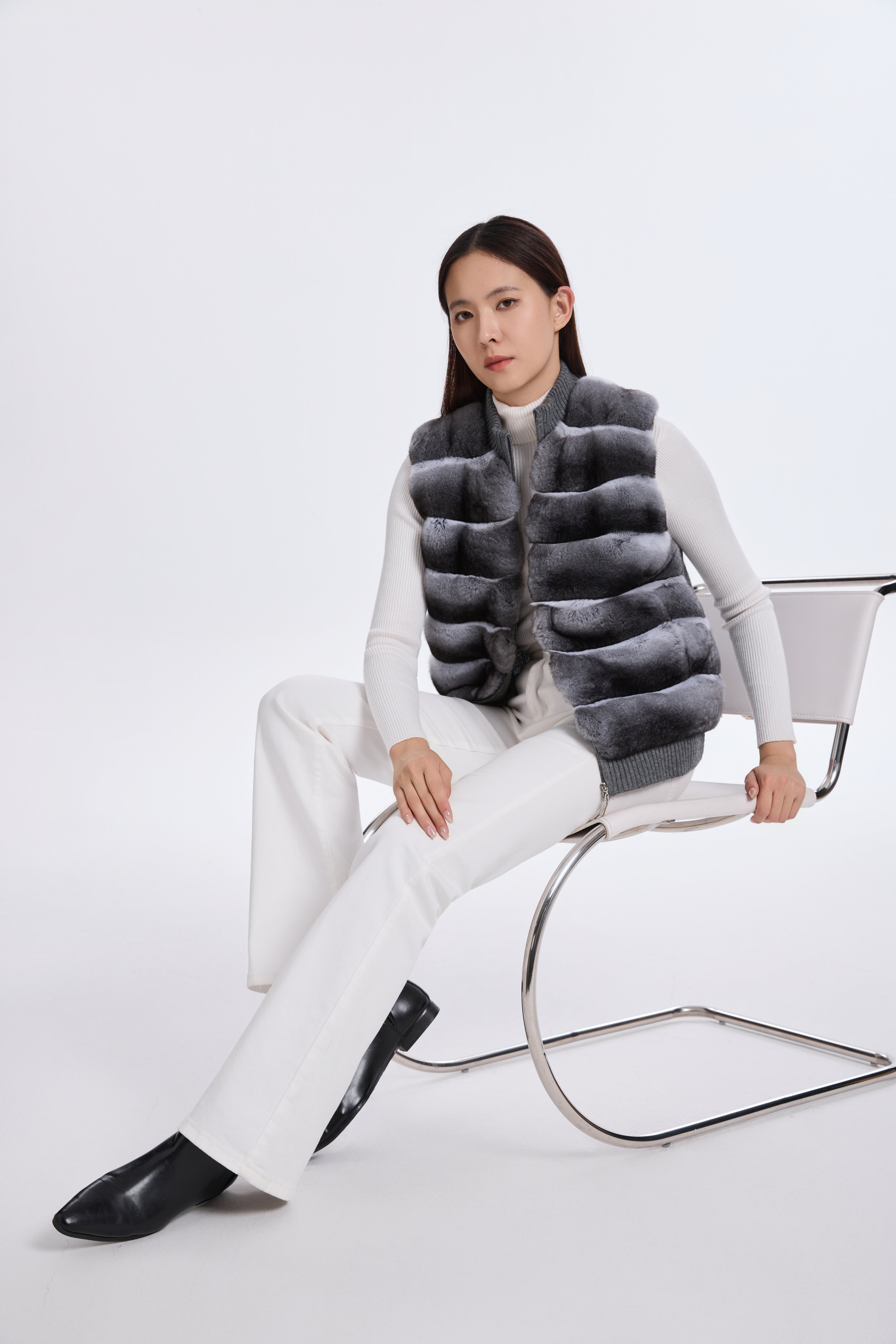 CHINCHILLA VEST WITH KNIT ON BACK