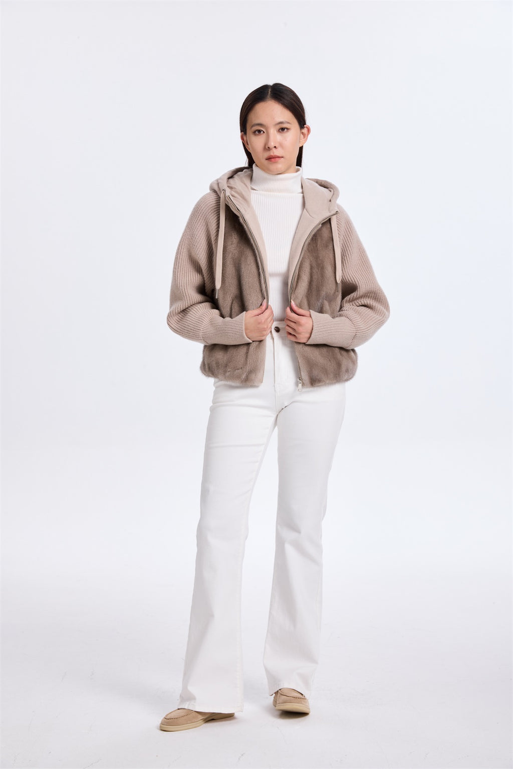 OLYESTER WOOL JACKET WITH MINK
