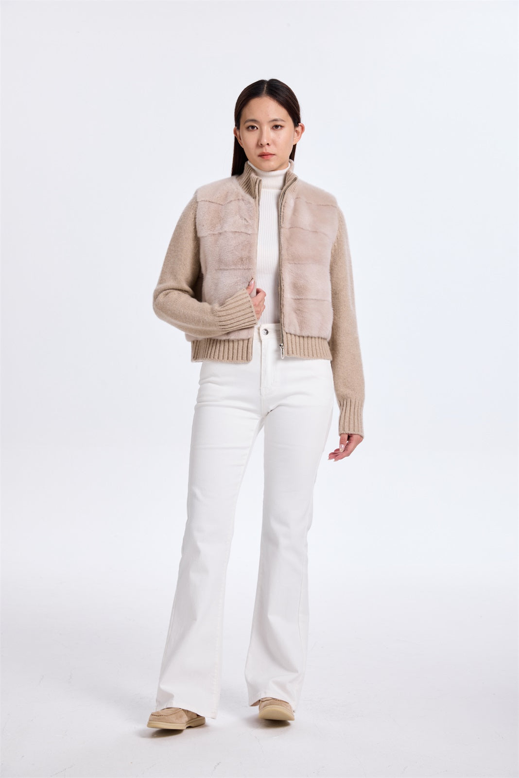 Brush Mink Jacket With Knit Cashmere Lining & Border