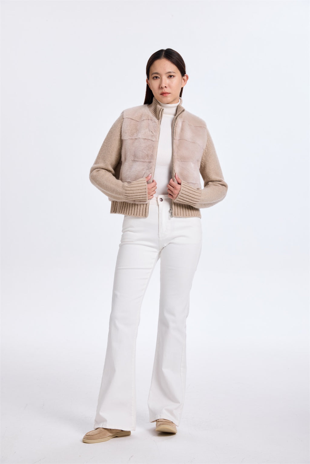 Brush Mink Jacket With Knit Cashmere Lining & Border