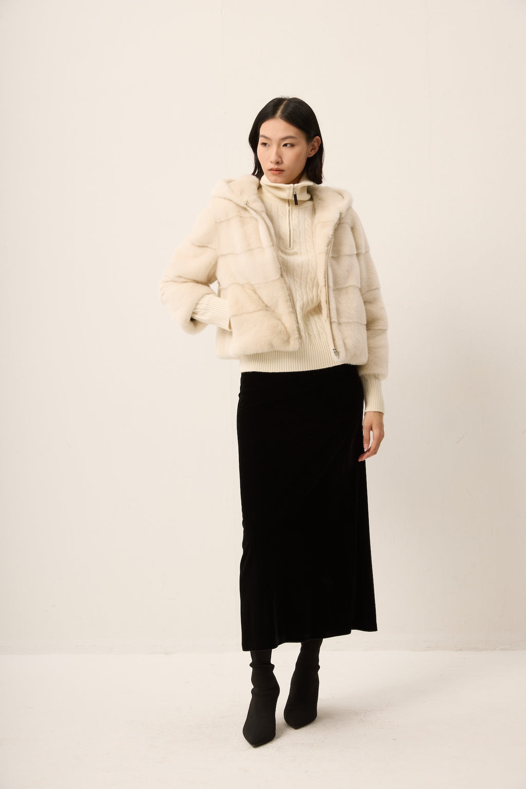 IVORY MINK JACKET WITH HOOD