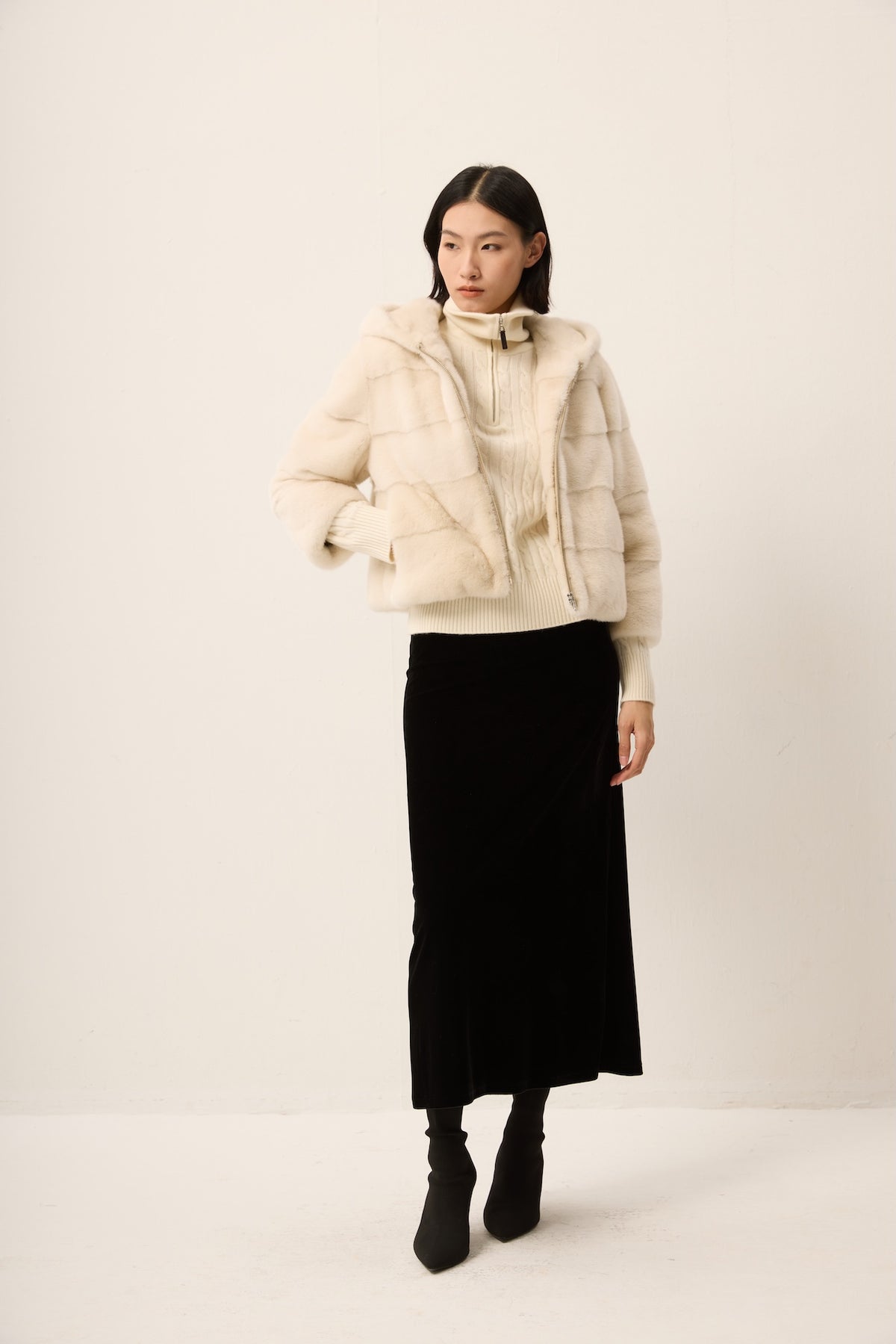 IVORY MINK JACKET WITH HOOD