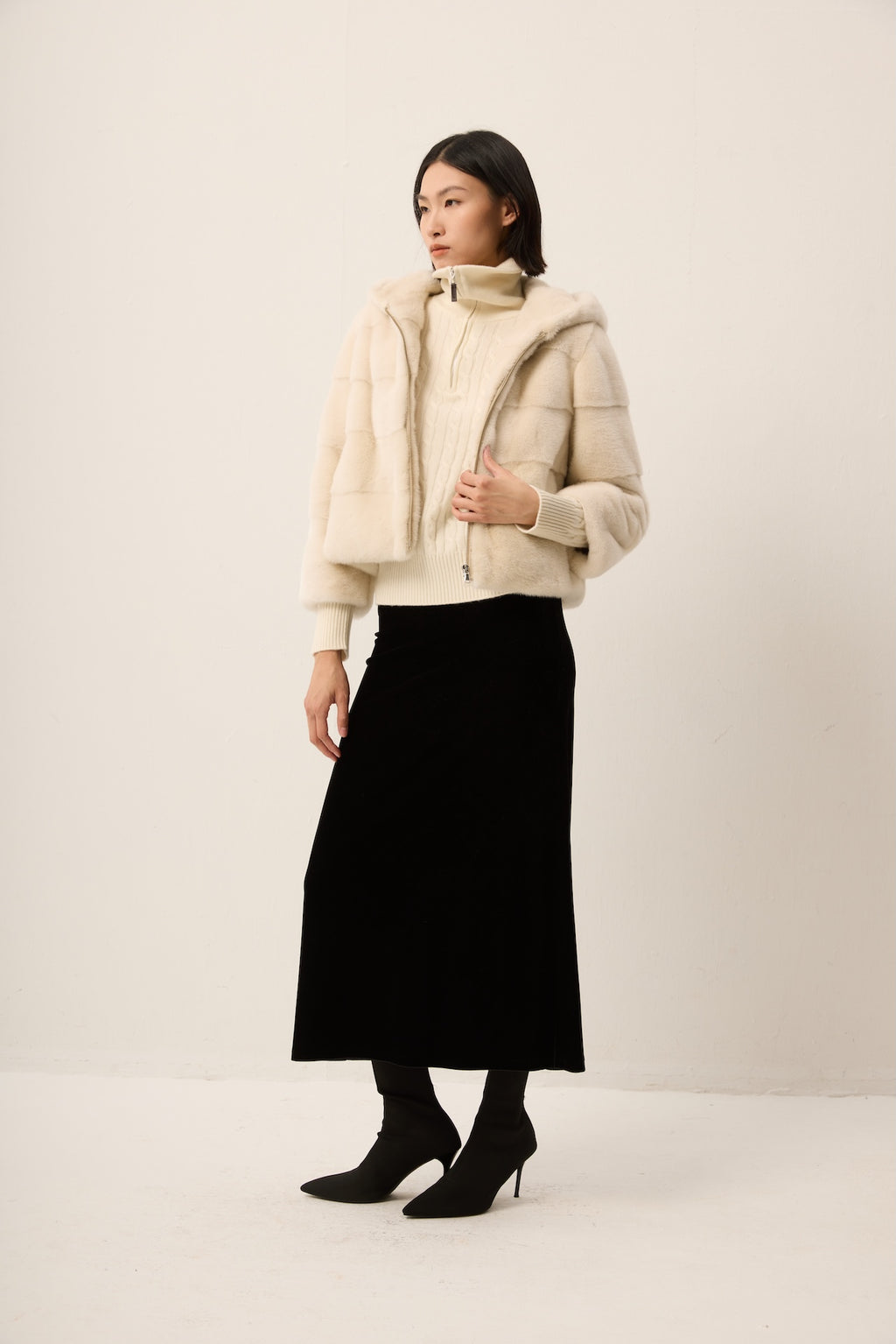IVORY MINK JACKET WITH HOOD
